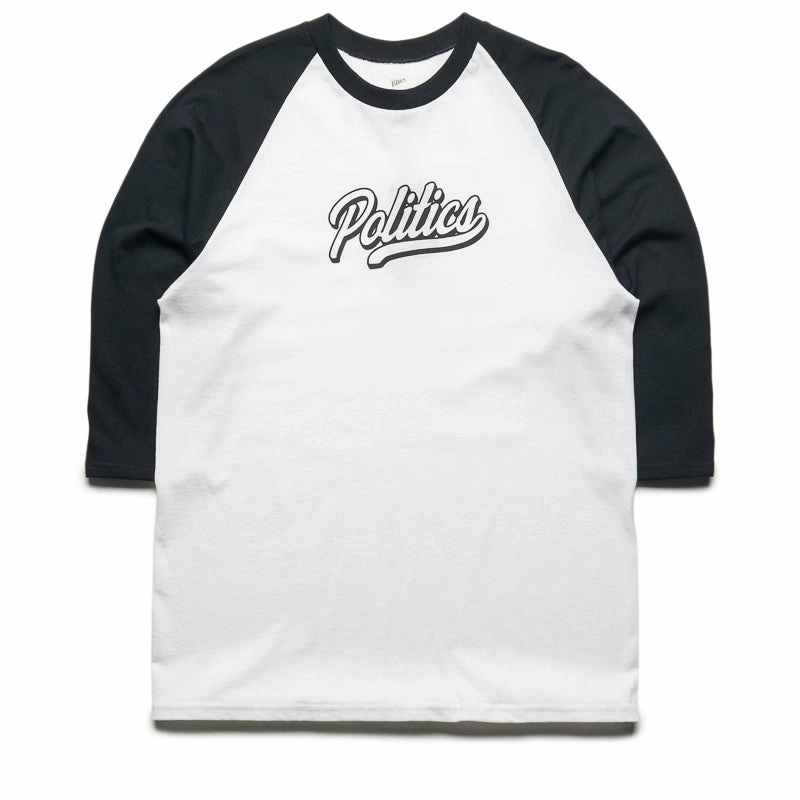 Politics Script Raglan - White/Black Seasonal nighttime venue