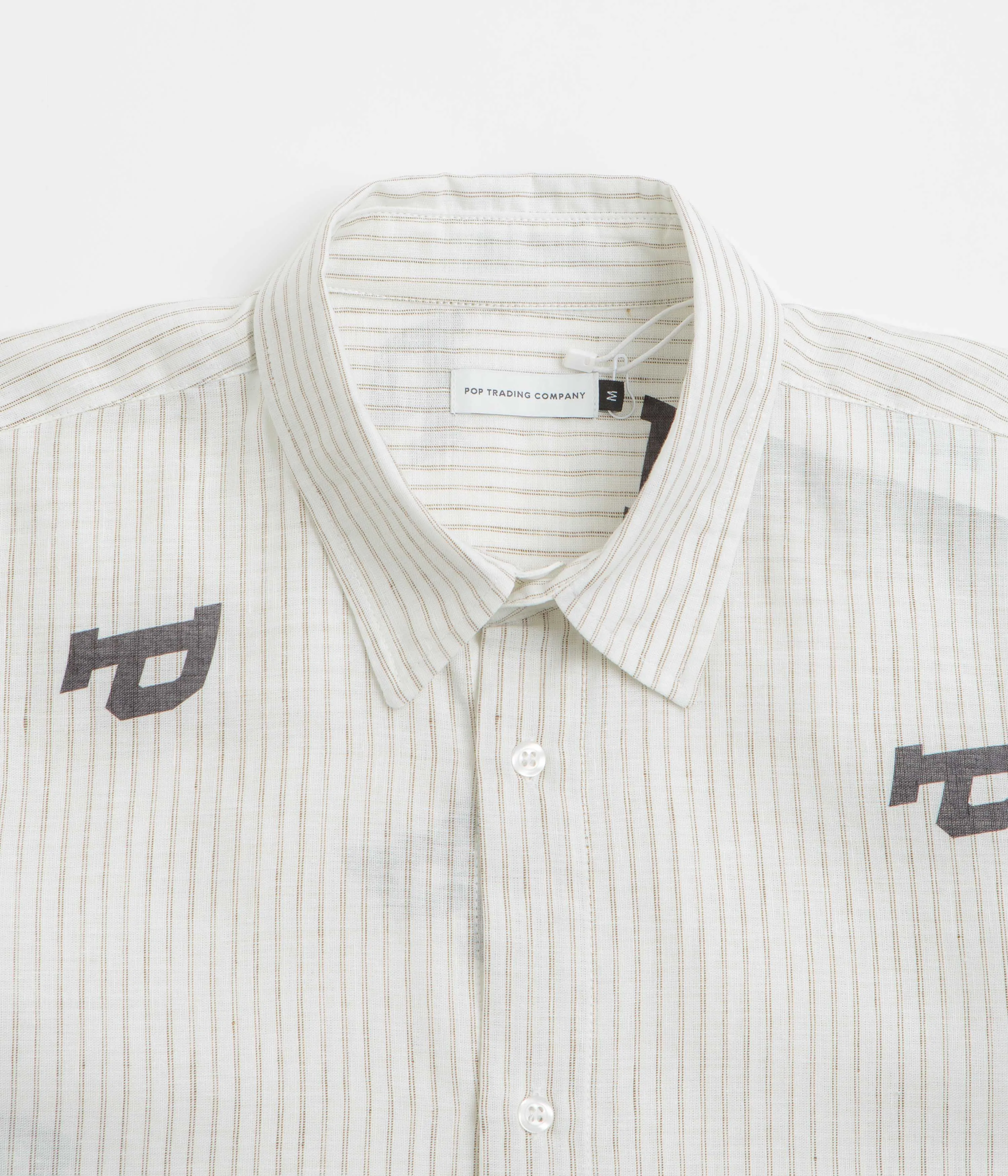 Camouflage Style Moisture Wicking Material Pop Trading Company Letters Striped Pop Shirt - White Linen