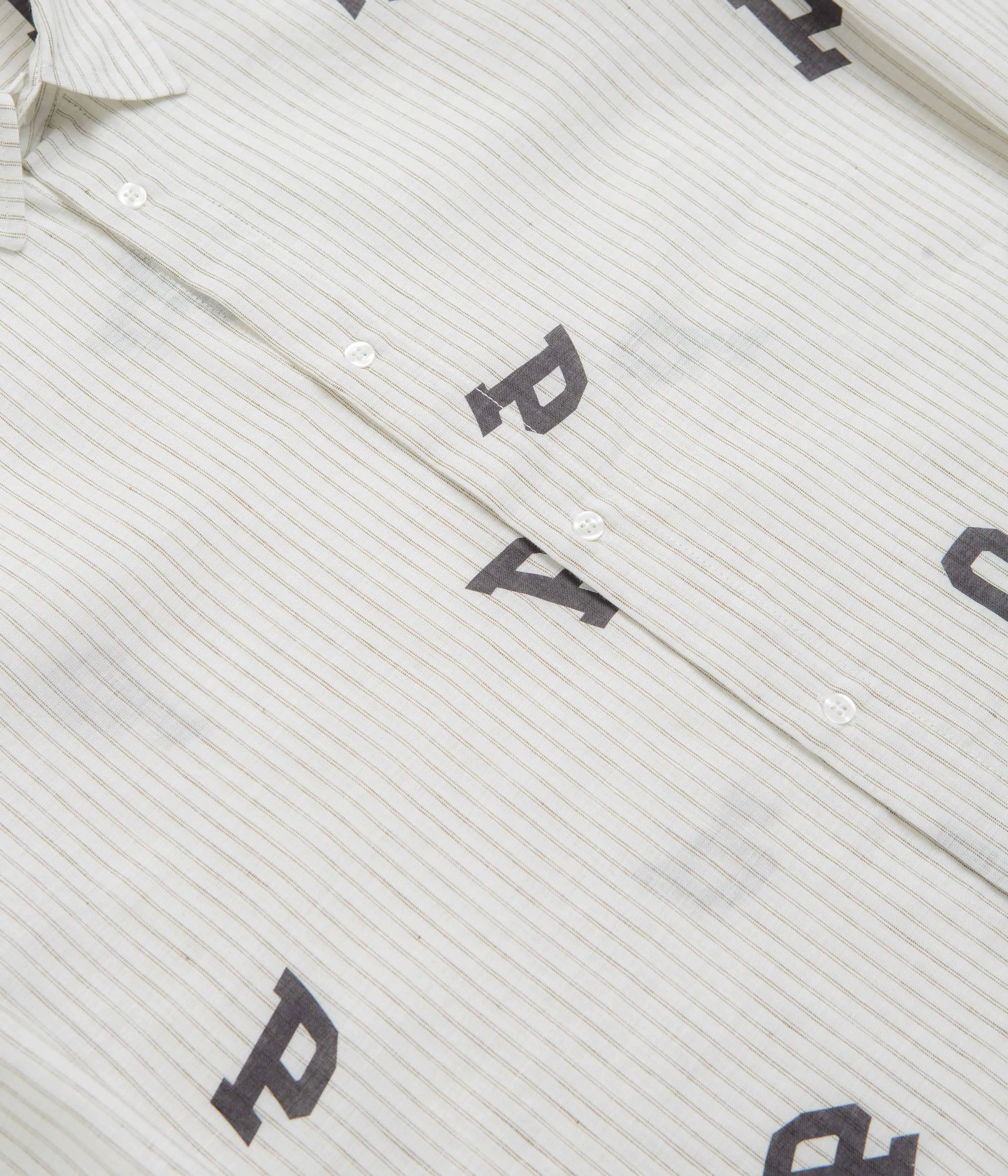 Pop Trading Company Letters Striped Pop Shirt - White Linen Soft Stretch Collar