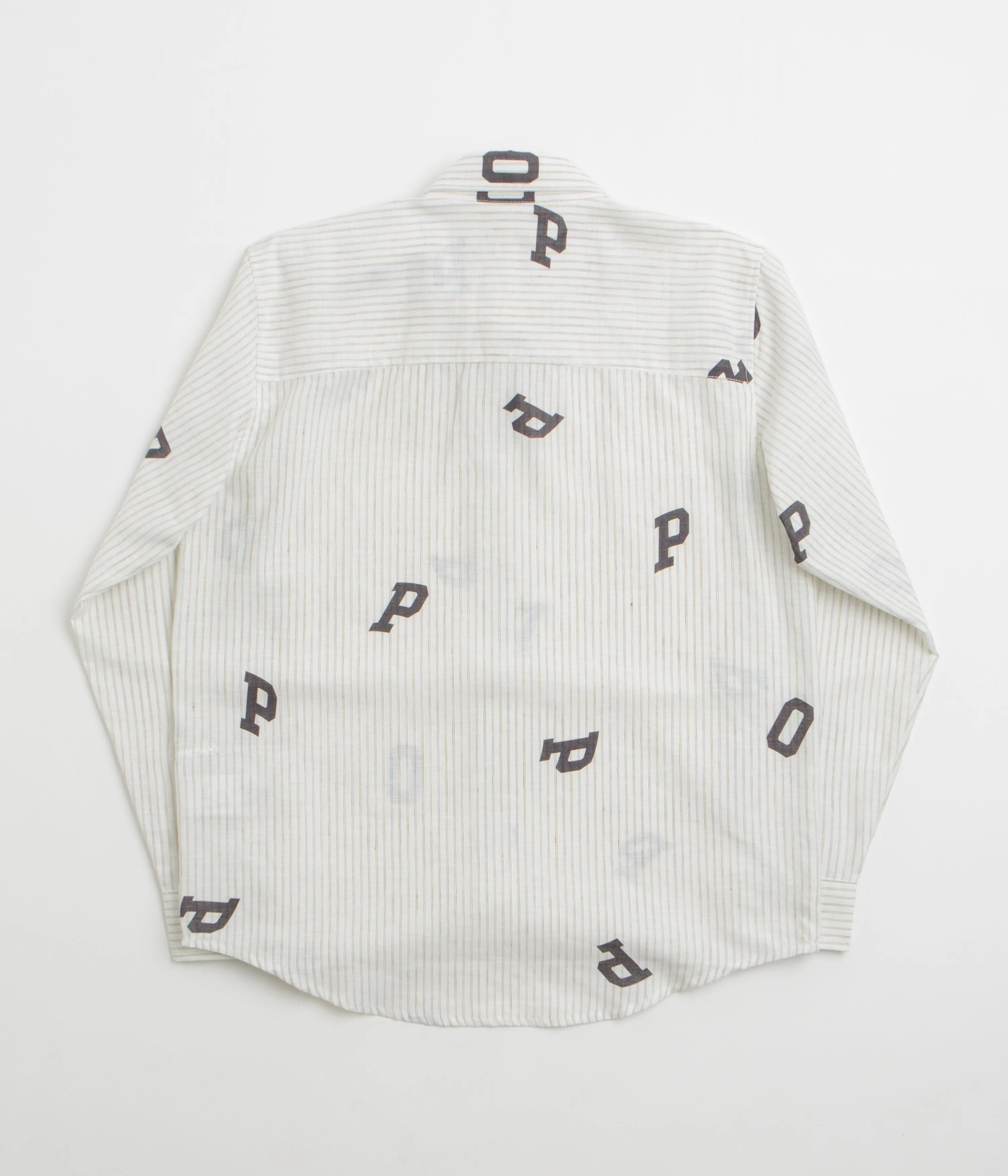 Structured Collar Affordable Luxury Pop Trading Company Letters Striped Pop Shirt - White Linen