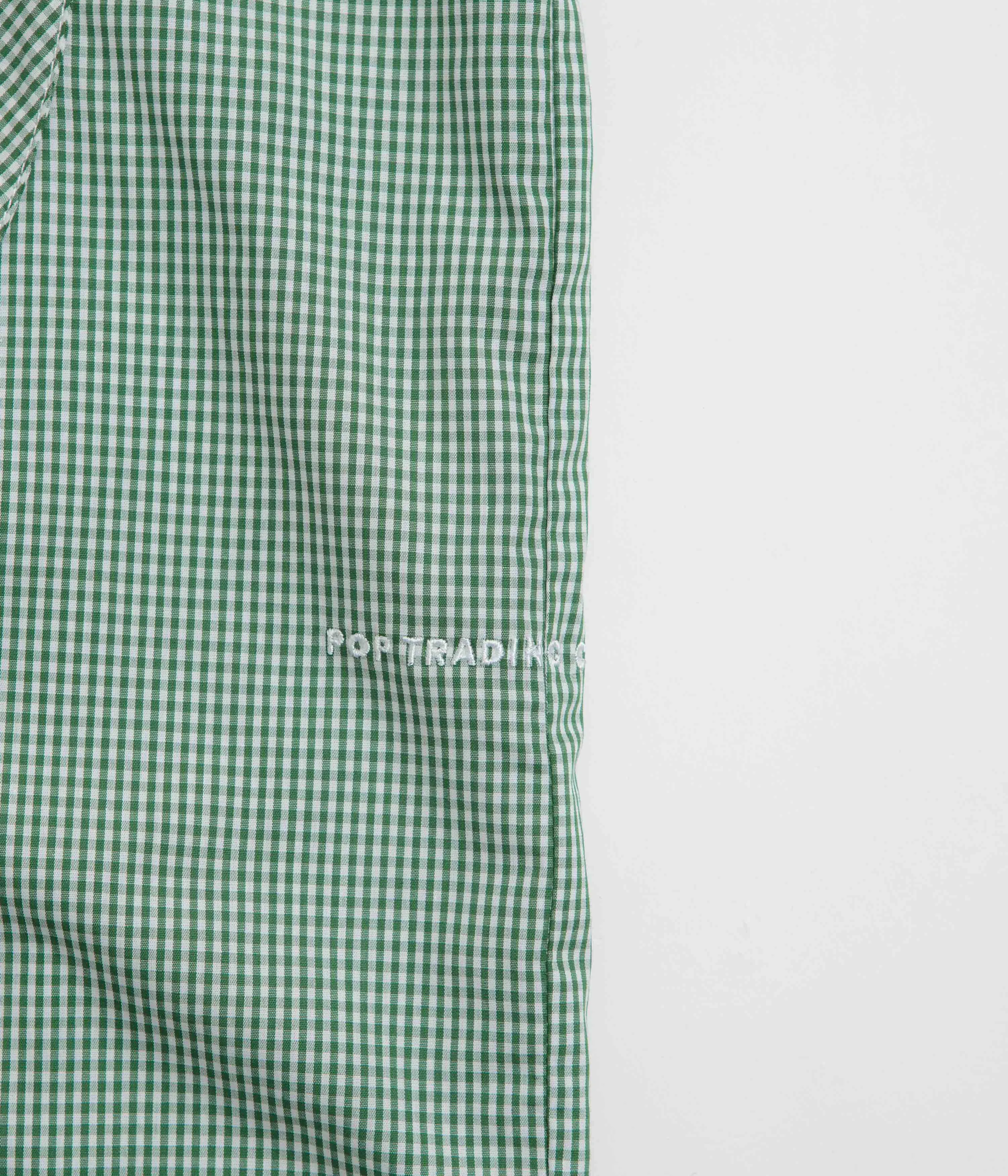Pop Trading Company O Short Sleeve Gingham Shirt - Green / White Wrinkle Resistant Finish