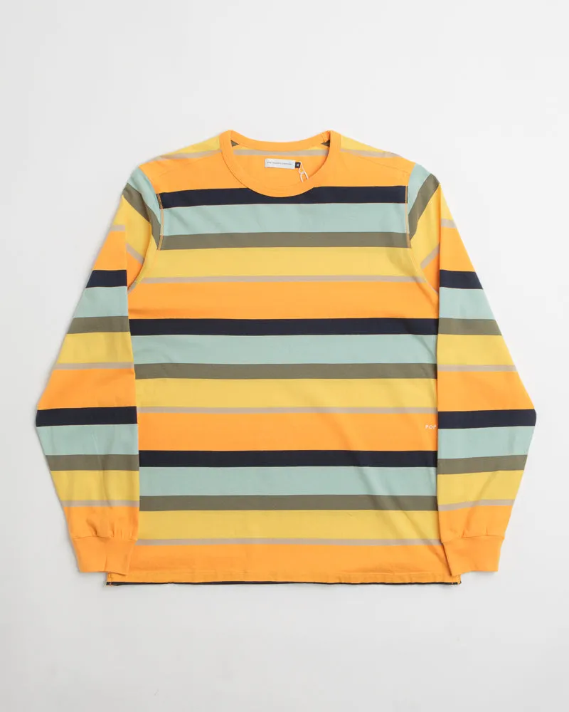 Breathable Mesh Panels Pop Trading Company Striped Logo Long Sleeve T-Shirt - Yellow / Multicolour