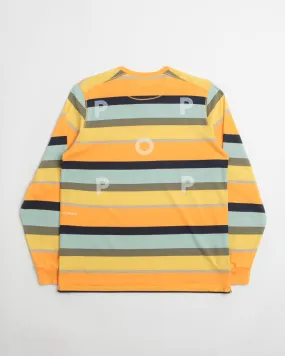 Pop Trading Company Striped Logo Long Sleeve T-Shirt - Yellow / Multicolour Bio Washed Softness