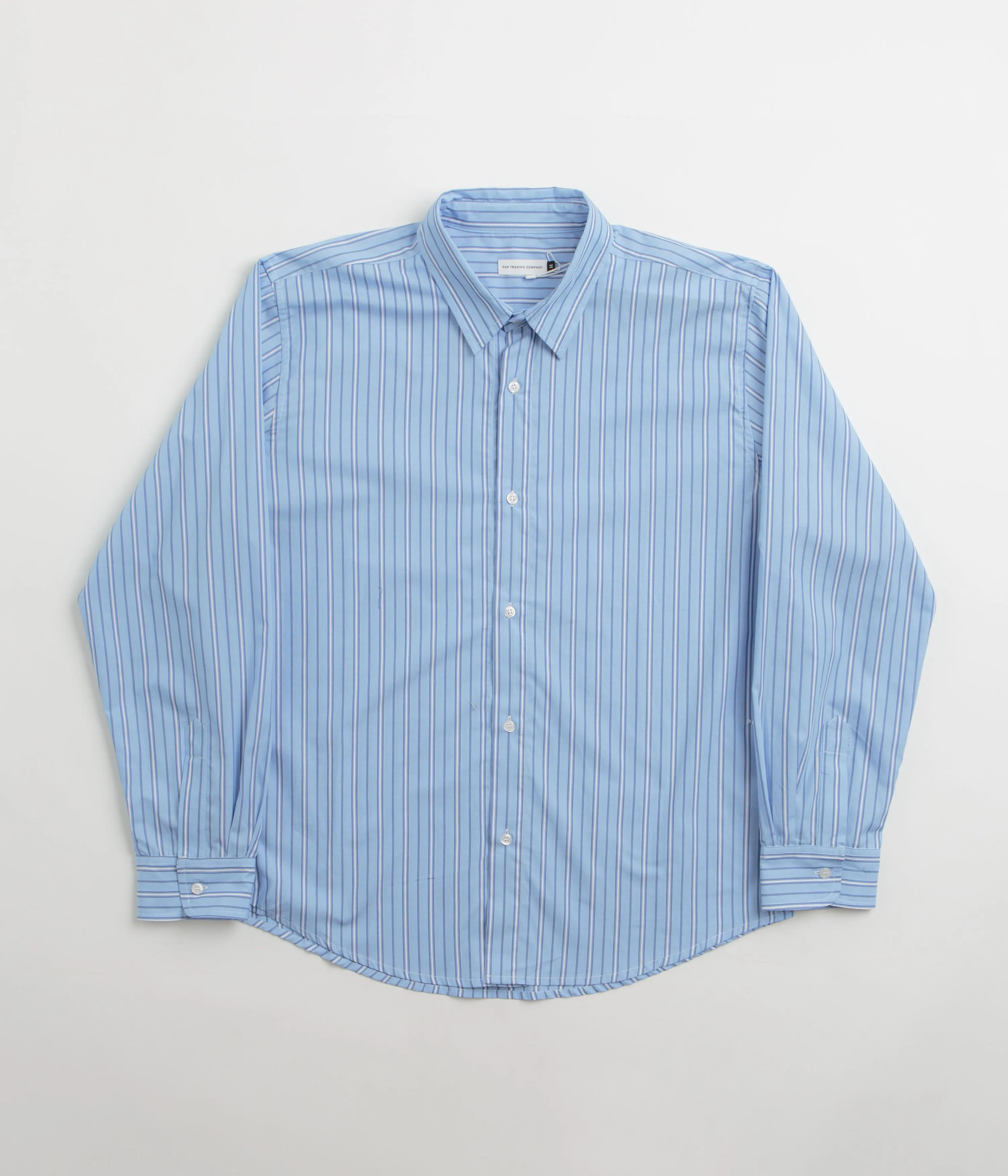 Rugged Style Pre Shrunk Cotton Blend Pop Trading Company Striped Logo Shirt - Blue