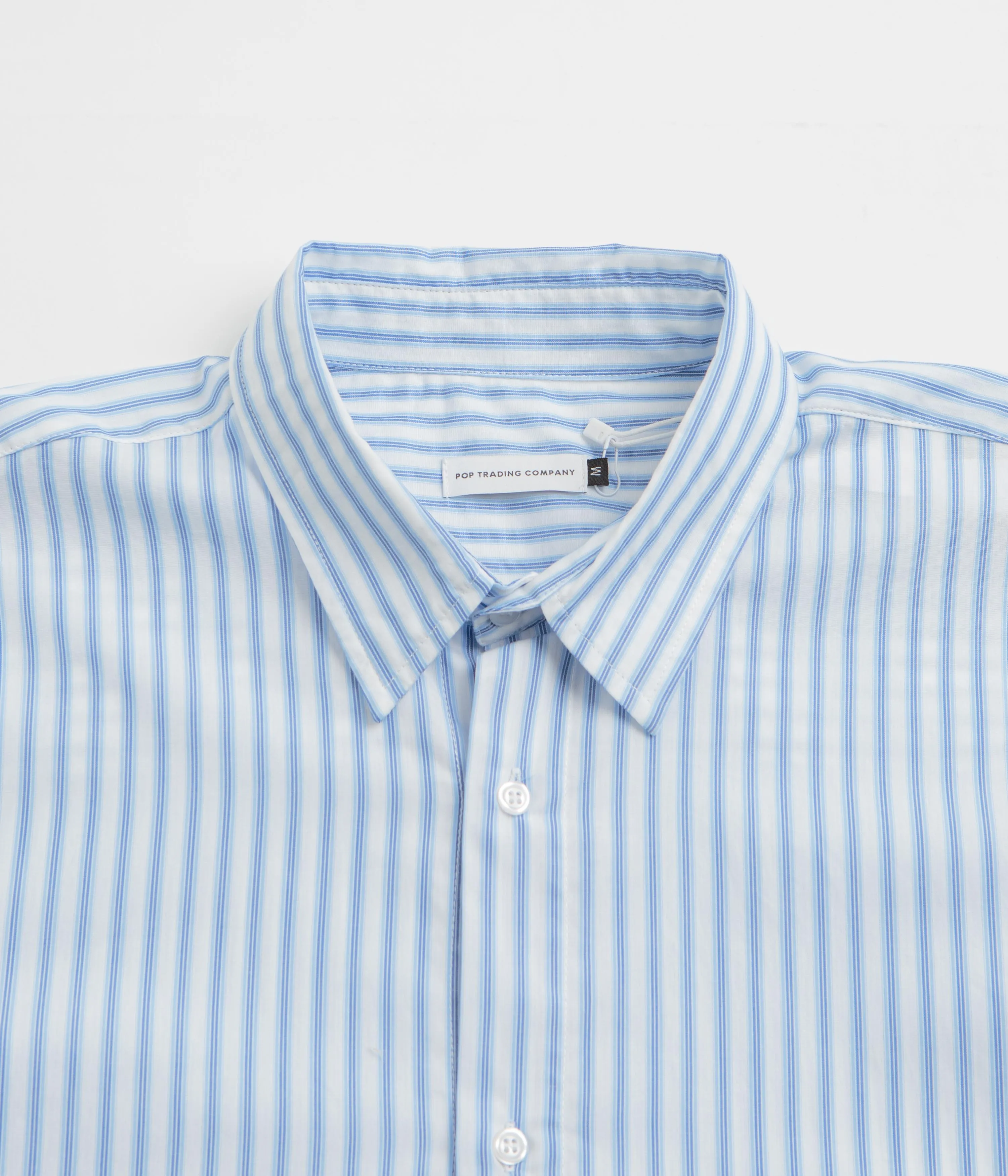 Fitted Cut Youthful Style Pop Trading Company Striped Logo Shirt - White