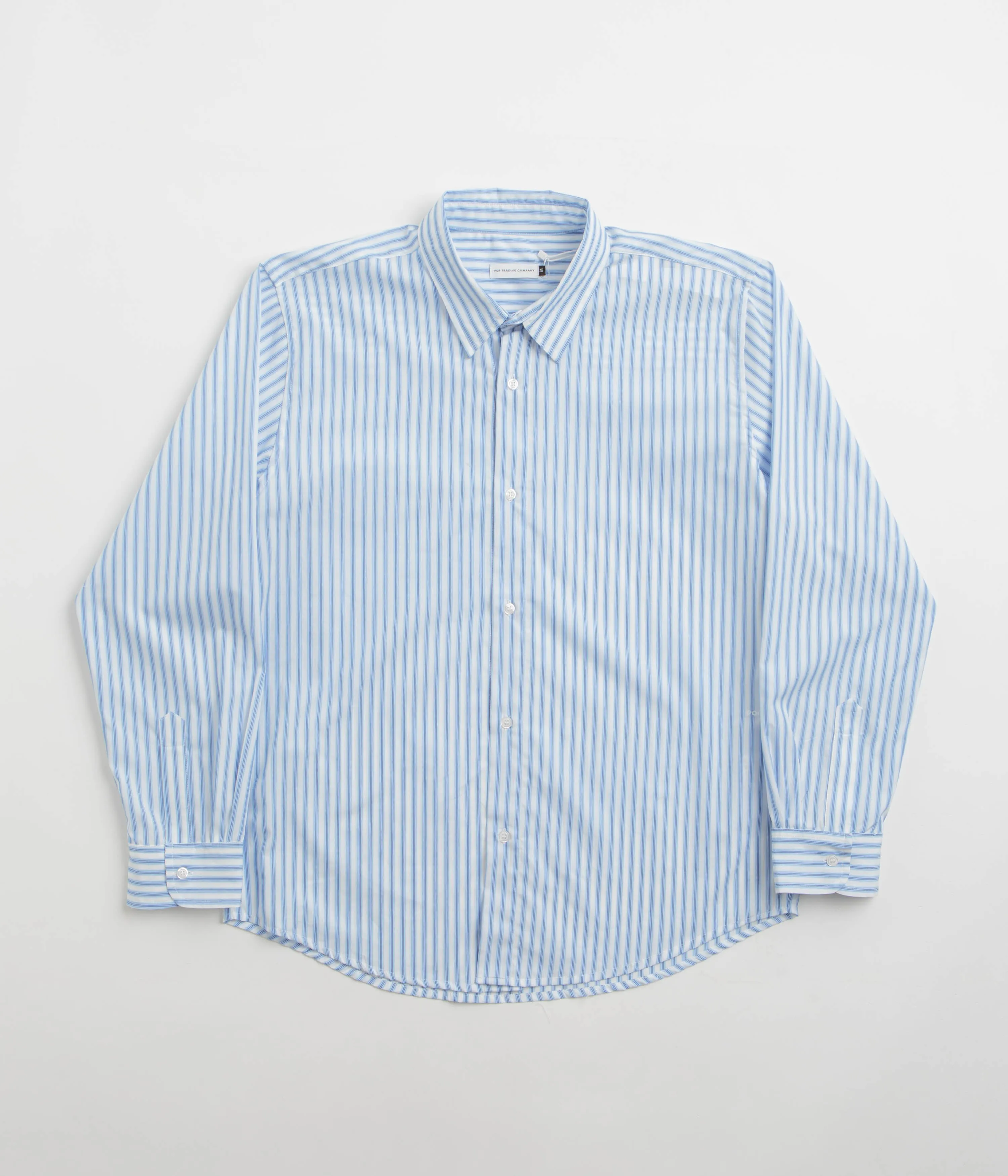 Pop Trading Company Striped Logo Shirt - White Pre Shrunk Cotton Blend