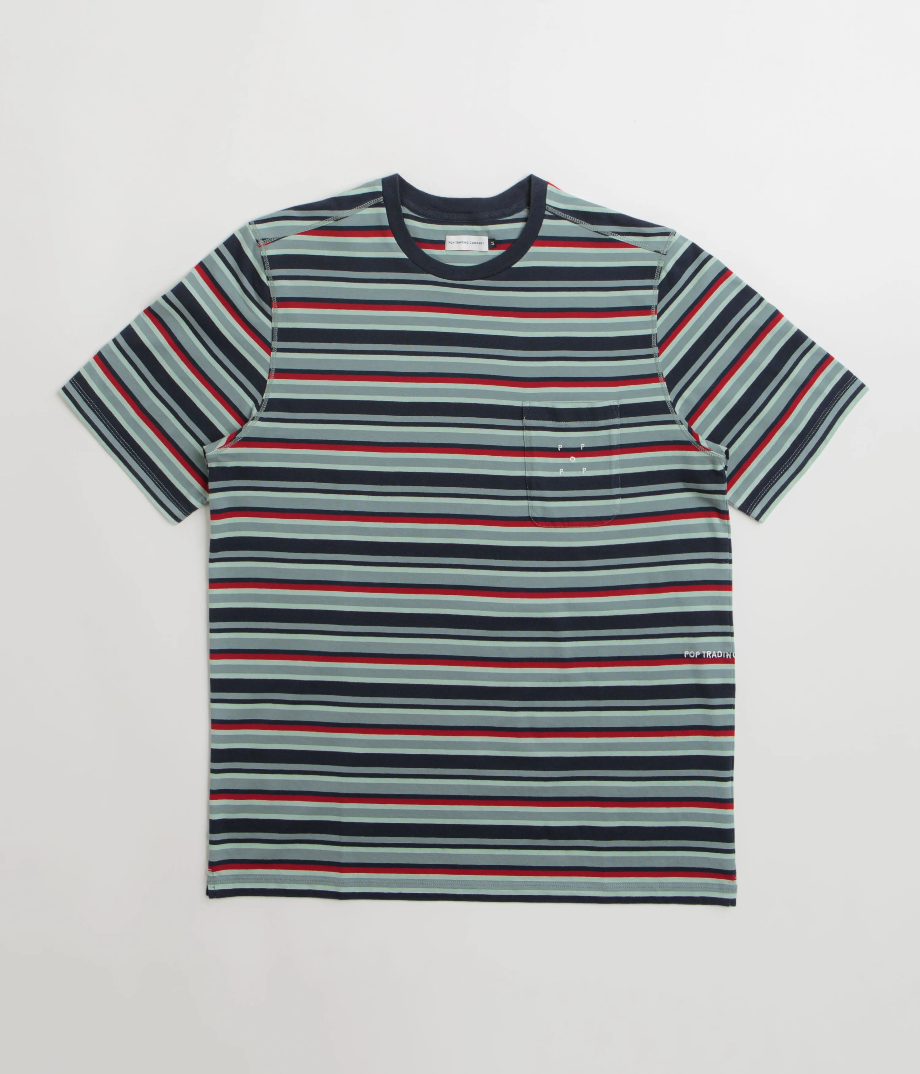 Pop Trading Company Striped Pocket T-Shirt - Multicolour / Red Low-waisted