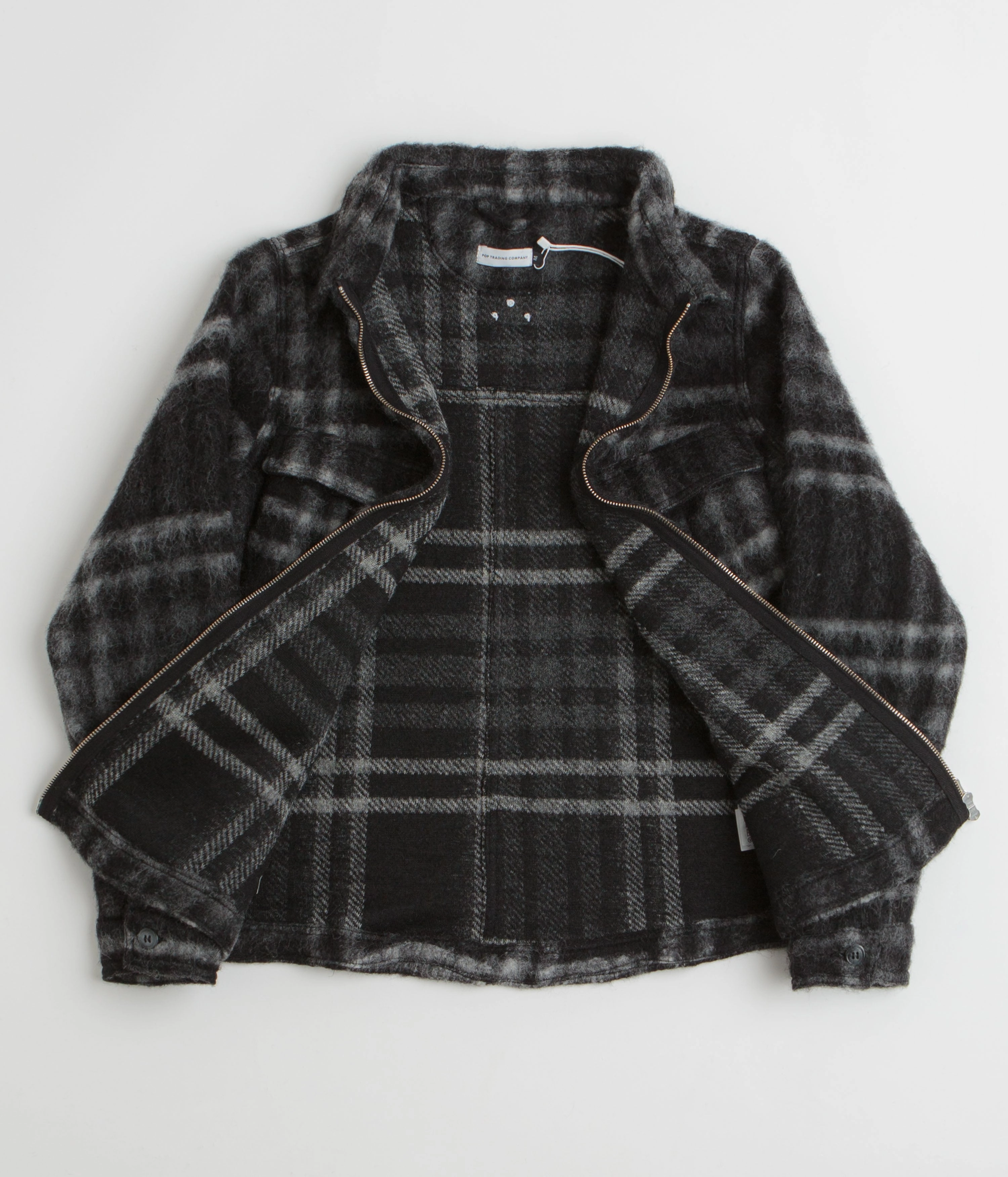 Pop Trading Company Checked Wool Shirt Jacket - Black / Charcoal Celebrate