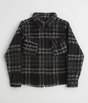 Hint Promulgate Pop Trading Company Checked Wool Shirt Jacket - Black / Charcoal