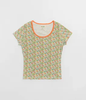 Mollusk Womens Scoop Ribsy T-Shirt - Green Mushroom Resilient Collar Interlining Flats