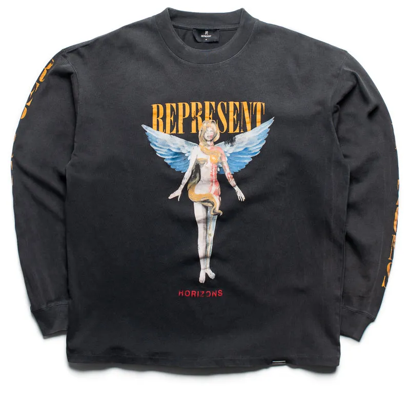 Bound Armhole Edges hoodie silhouette Represent Reborn L/S Tee - Aged Black