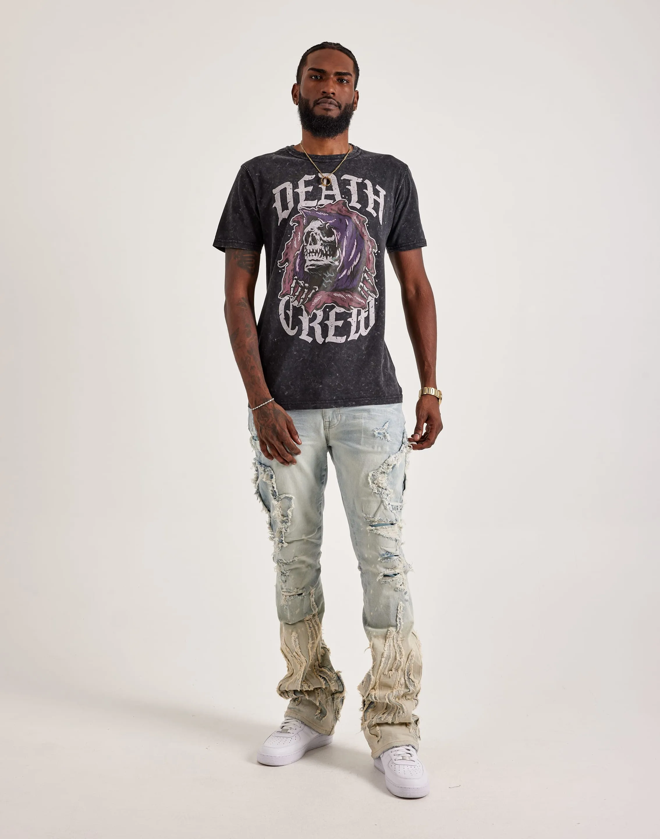 Smoke Rise Flame Rip & Repair Stacked Jeans Focus Mood
