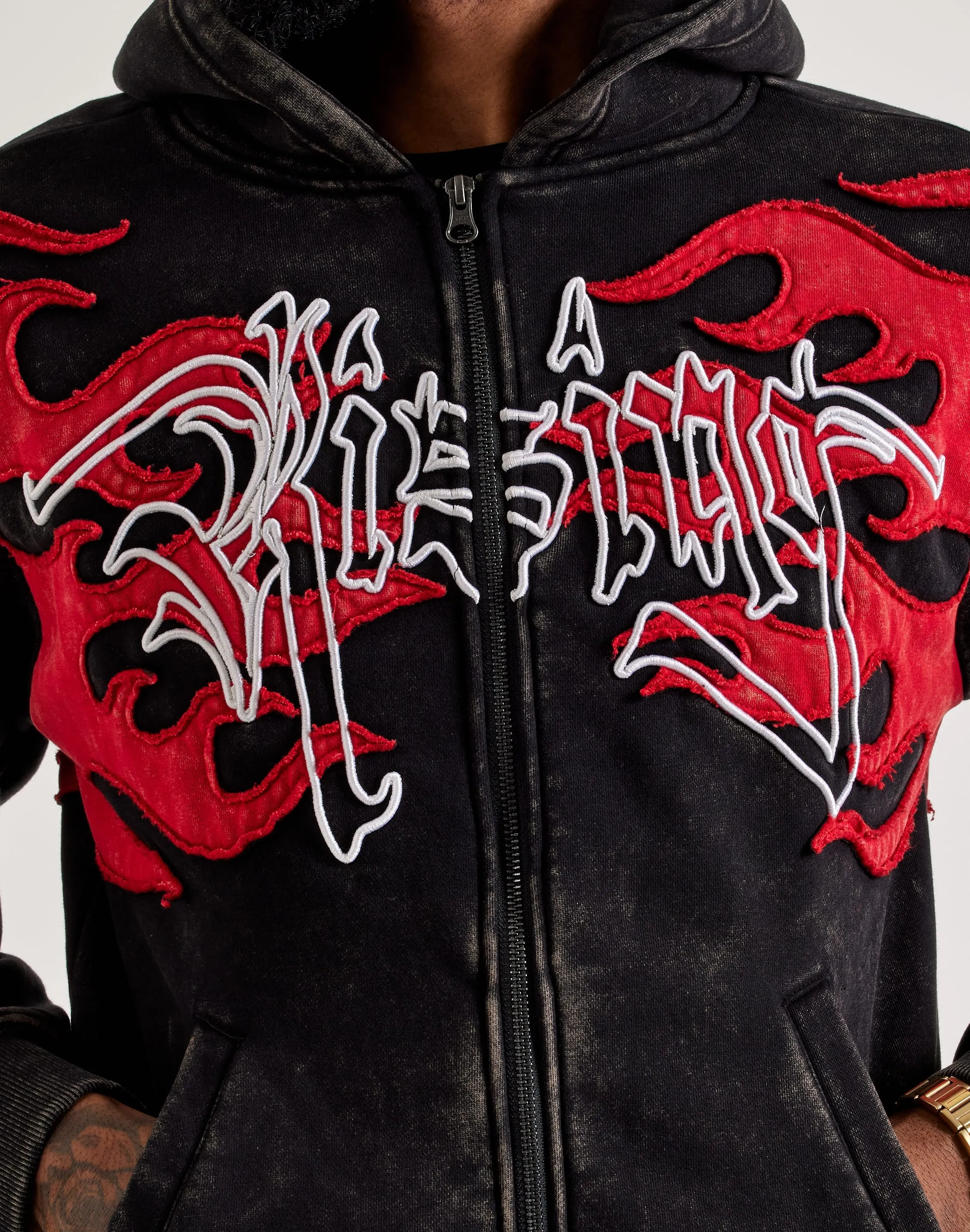 Relax Vibe Bride Side Smoke Rise Flame Full-Zip Fleece Hoodie