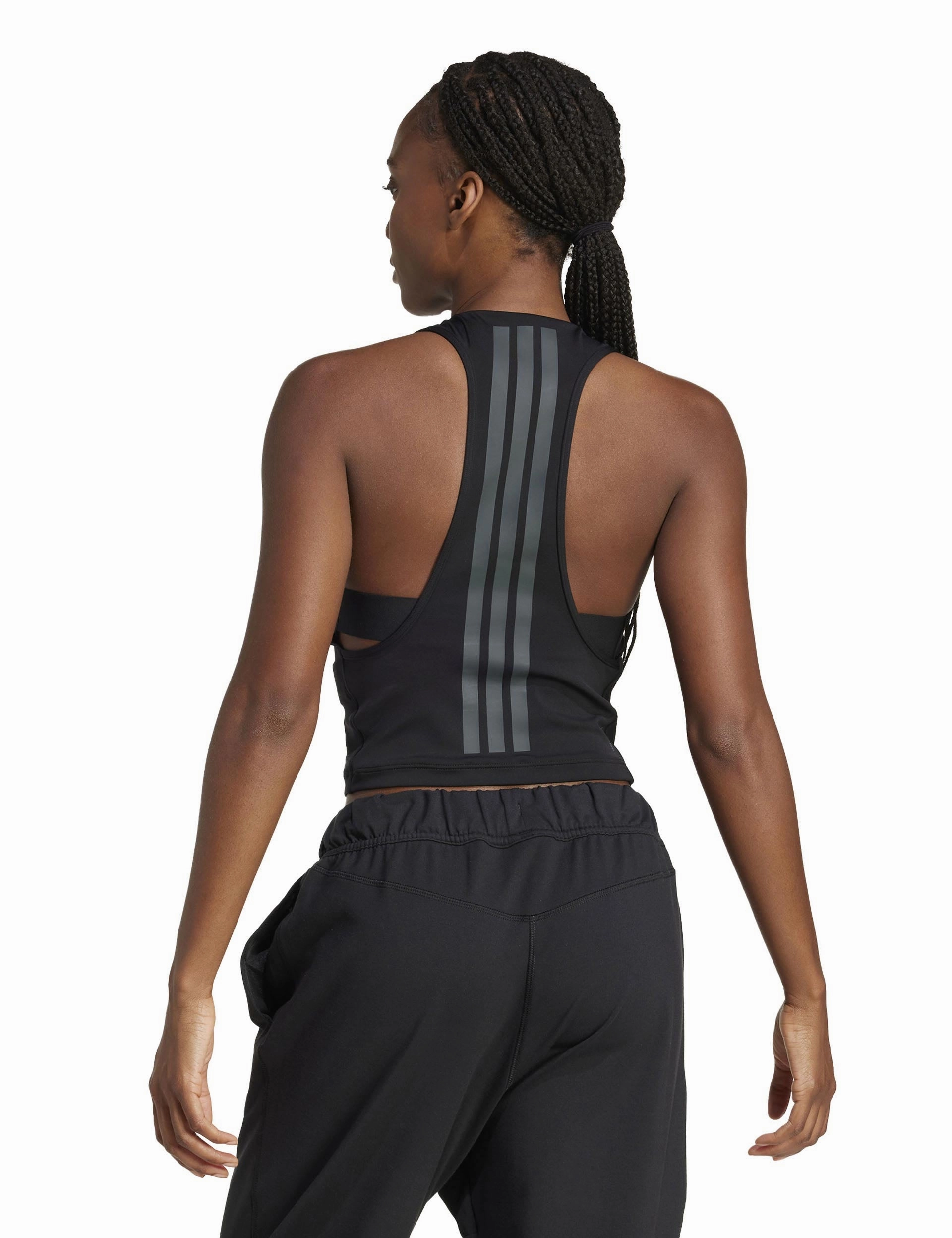 Power 3-Stripes Racerback Bra Tank Top - Black Indoor Wear Layered Hem Design