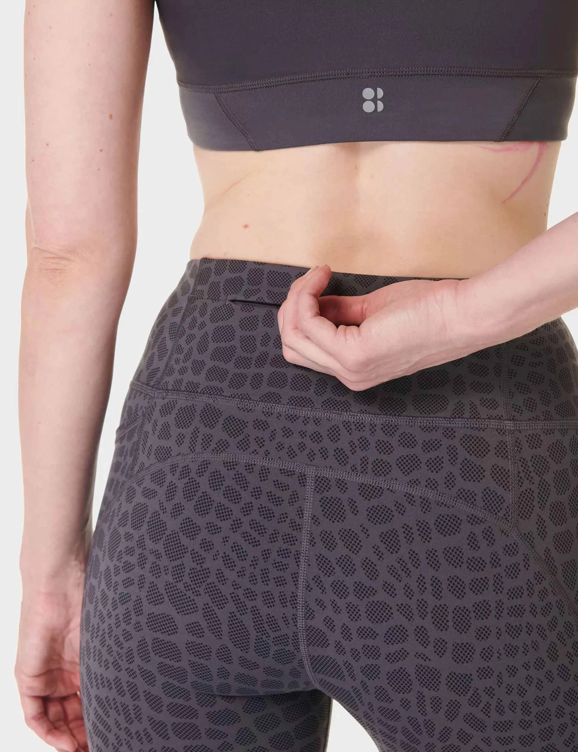 Power 7/8 Gym Leggings - Grey Croc Halftone Print Fitness Lover Stretch Fit