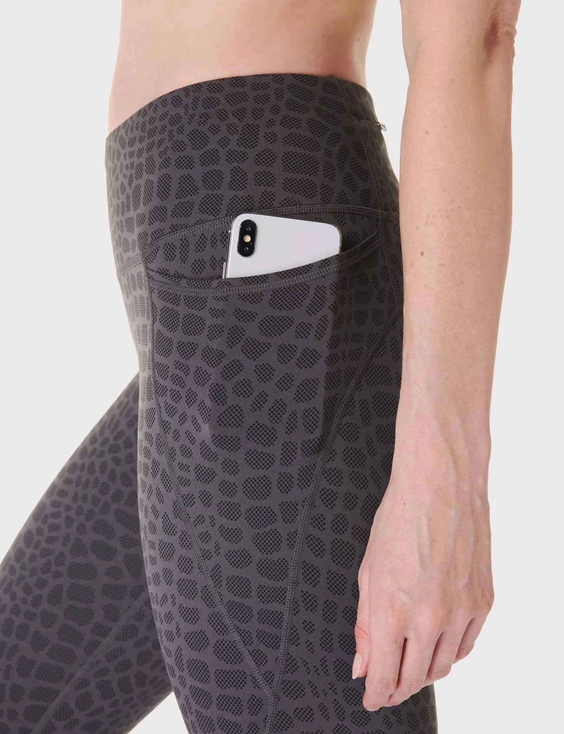 Power 7/8 Gym Leggings - Grey Croc Halftone Print For Kids Thermal Warm