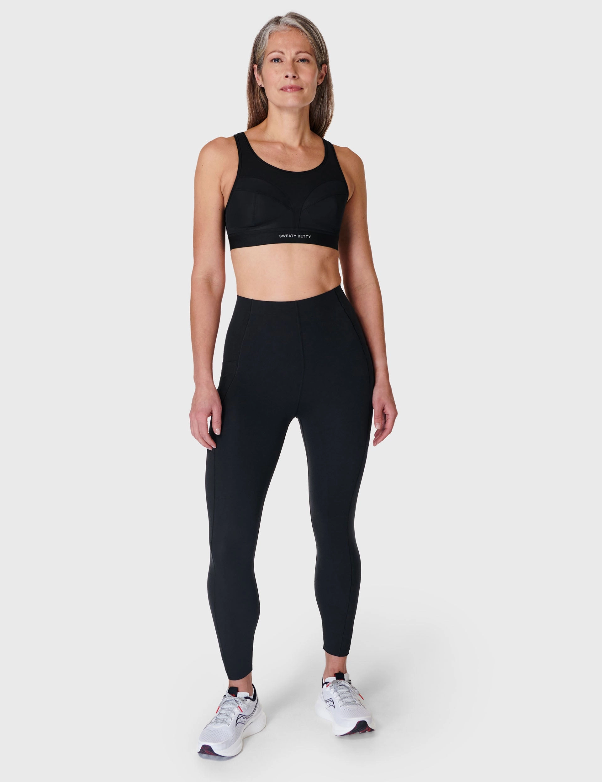 Power Pro Running Bra - Black Non Restrictive Movement Gray sports outfit