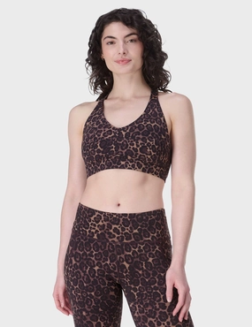 Power Pulse Bra - Brown Wild Leopard Print sports events Slim fit seams
