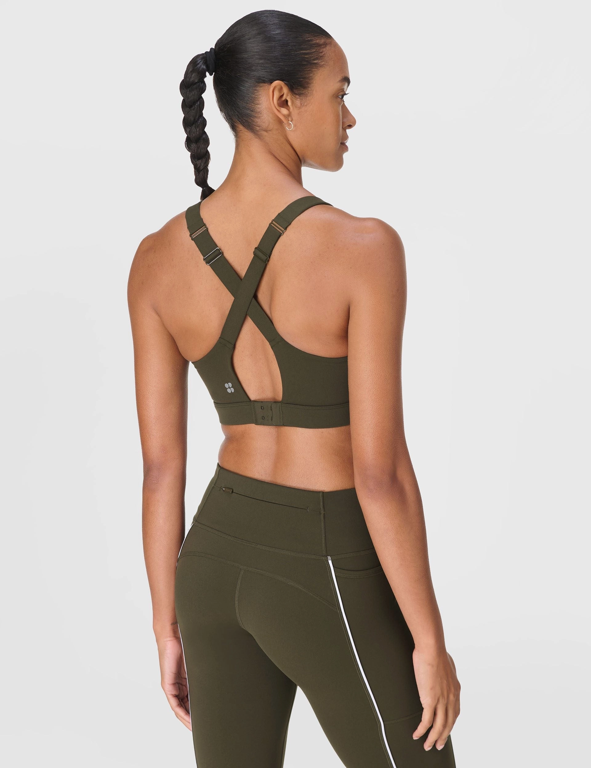 Power Pulse Bra - Nori Green/White Piped edges seams