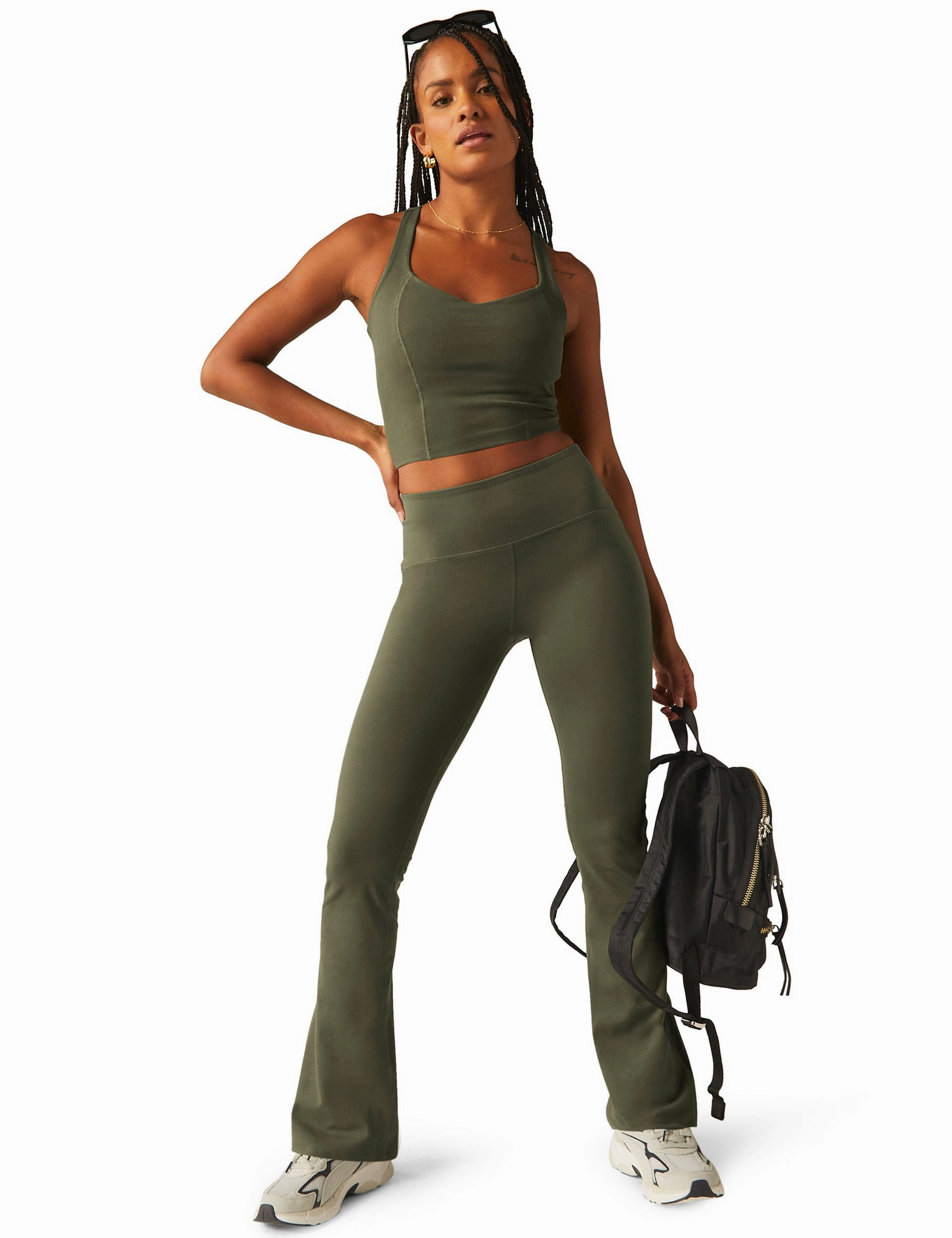 POWERBEYOND Intensity Racerback Cropped Tank - Modern Olive Body Mapping Design