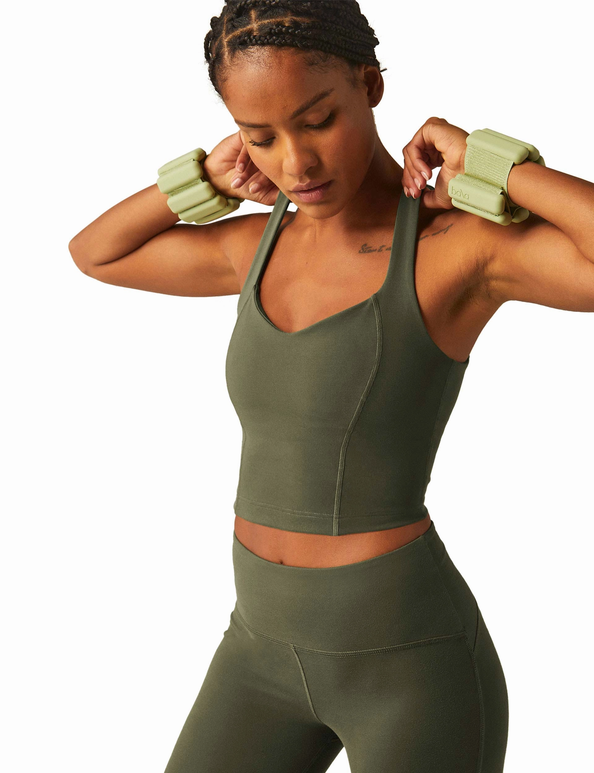 POWERBEYOND Intensity Racerback Cropped Tank - Modern Olive long range mission