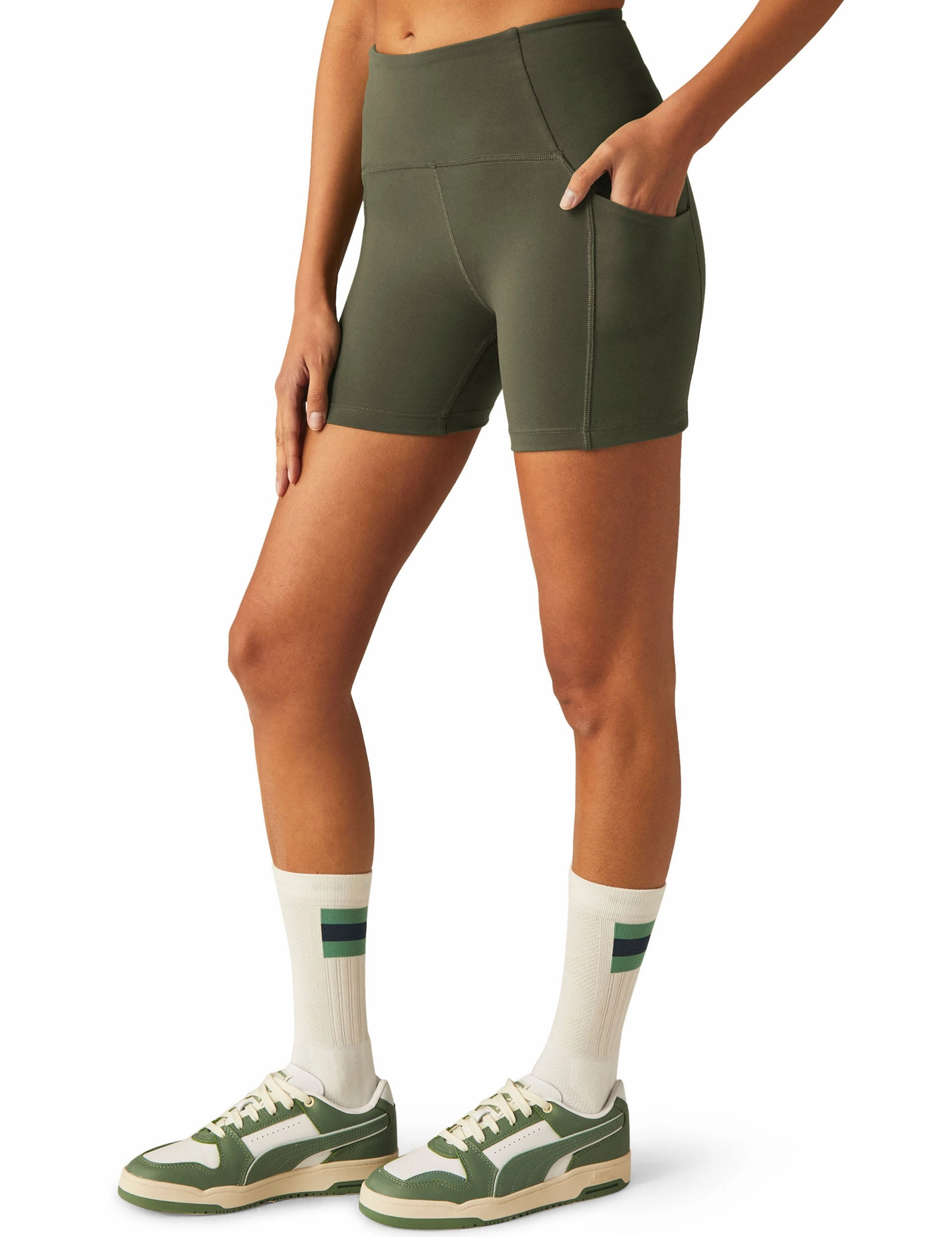 Sporty Chic Low Maintenance Fabric POWERBEYOND Strive Pocket Biker Short - Modern Olive