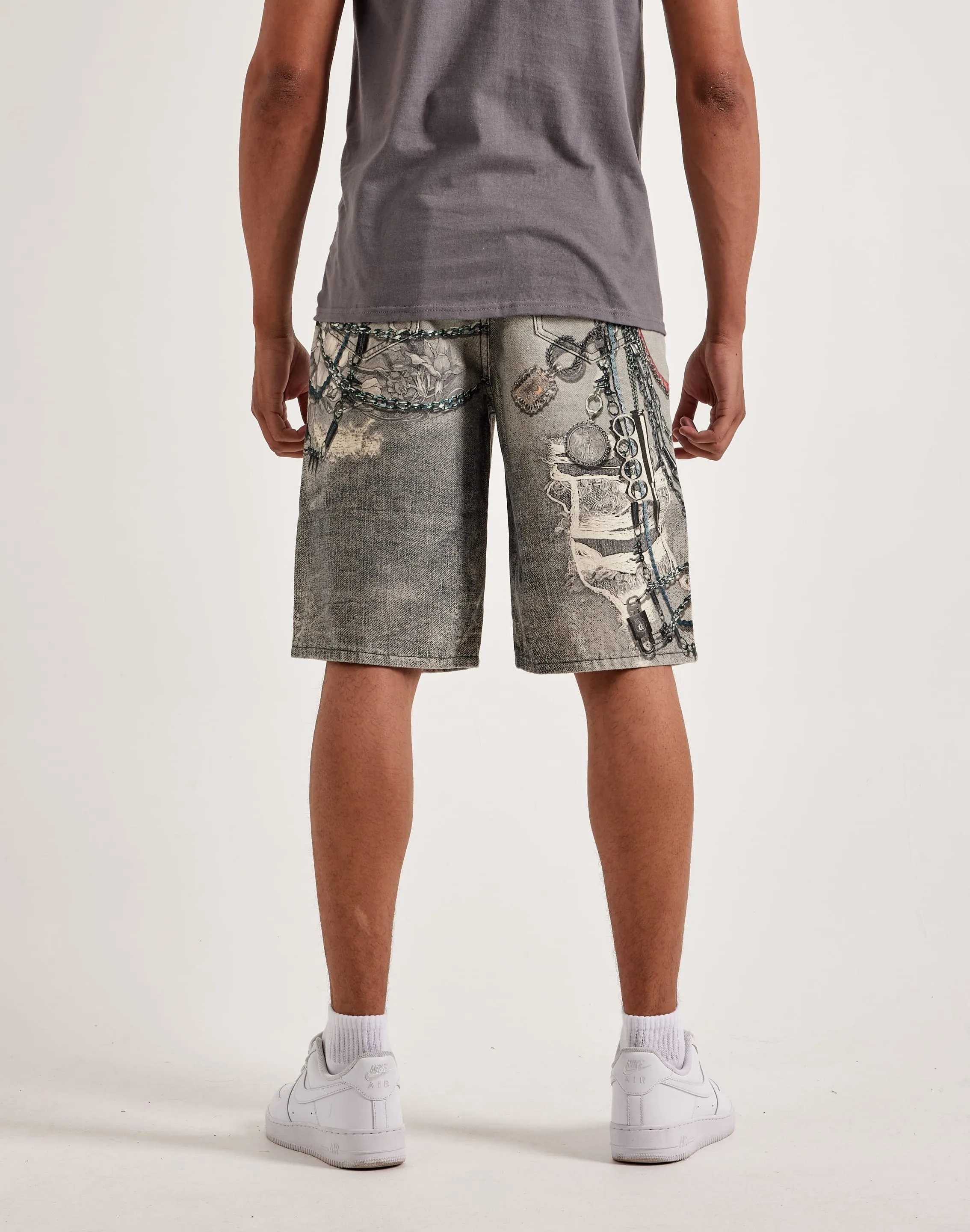 UVProtection Preme Printed Chain Denim Shorts