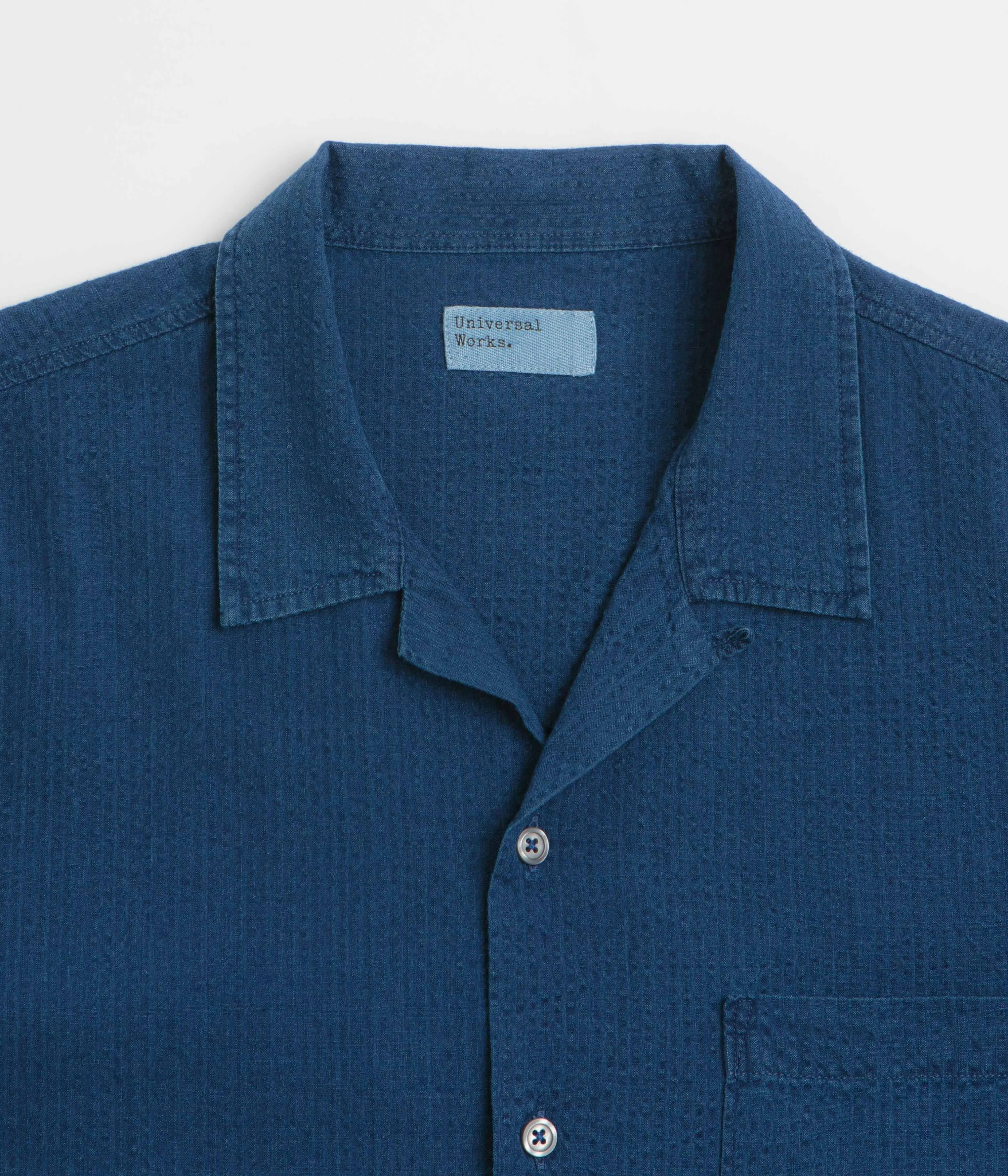 Breathable back panel Universal Works Road Shirt - Washed Indigo