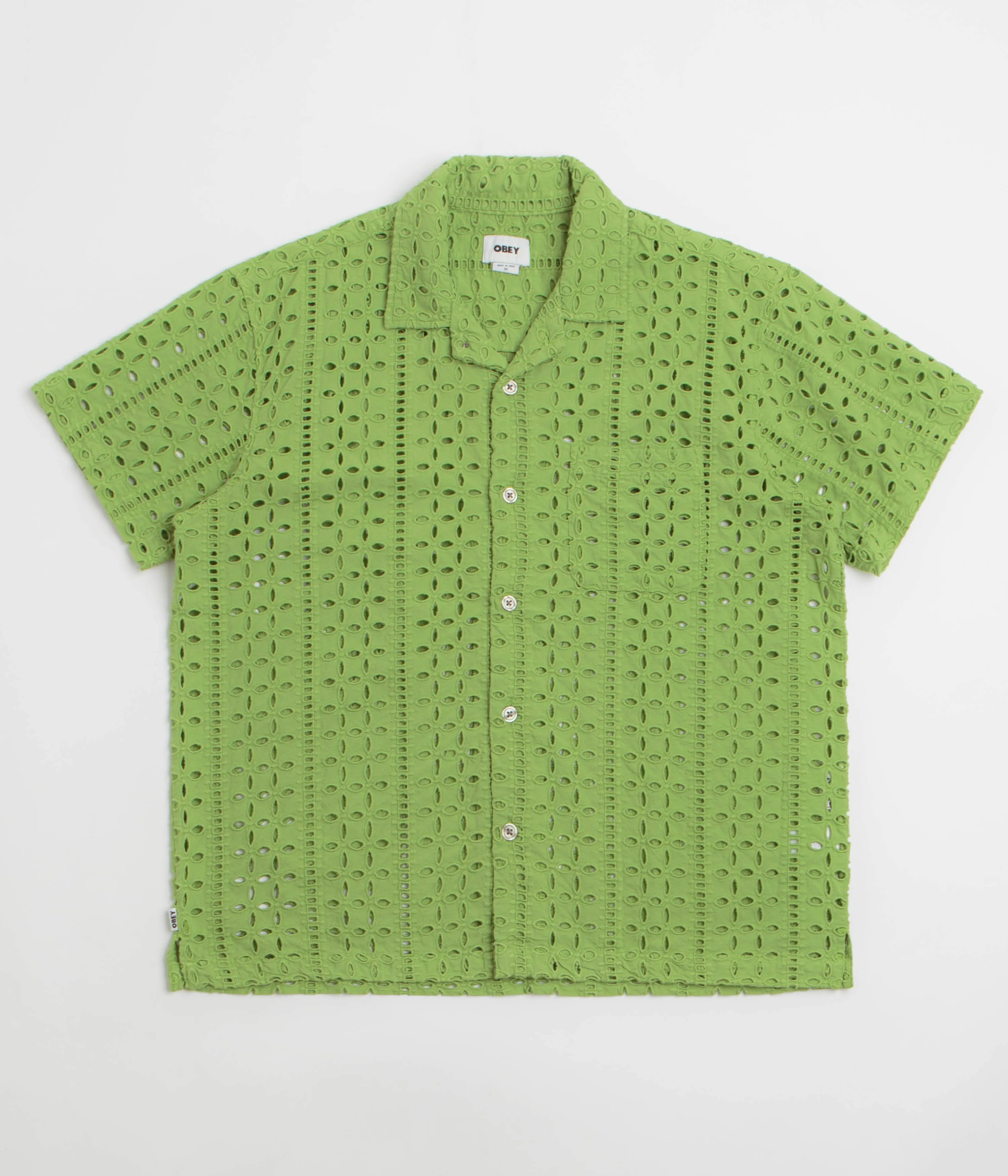 Button-up Earthy Hue Obey Ayers Short Sleeve Shirt - Piquant Green