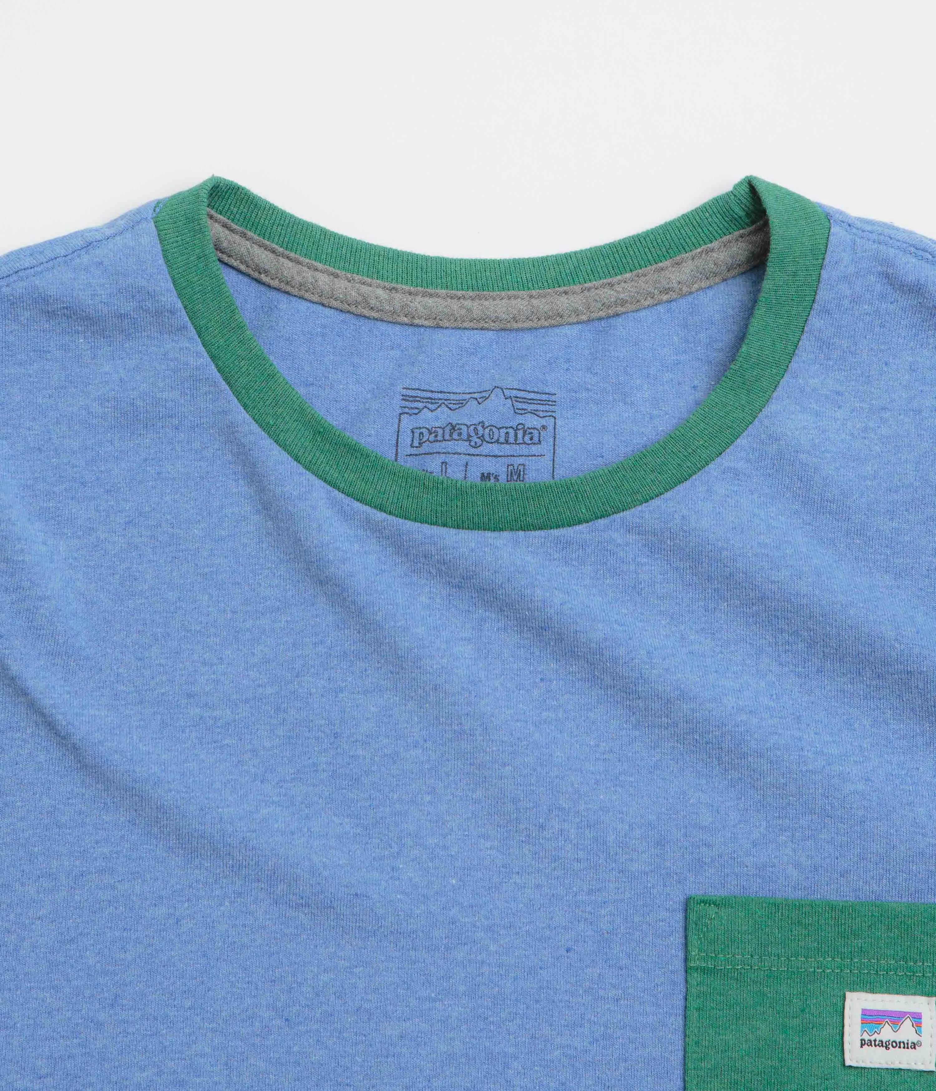 Pilates Paisley Patagonia Shop Sticker Pocket Responsibili-Tee T-Shirt - Abundant Blue
