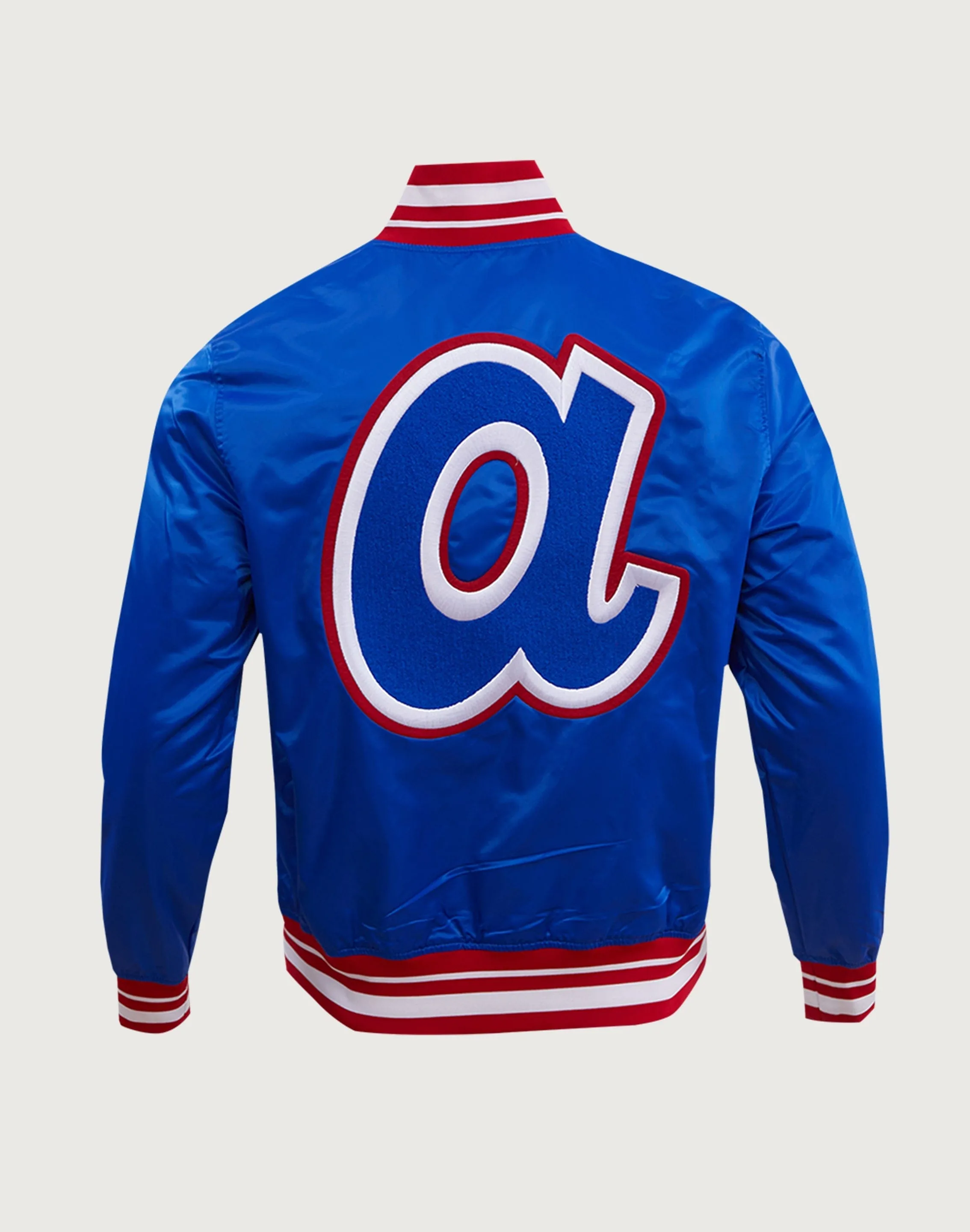Pro Standard MLB Atlanta Braves Retro Classic Rib Satin Jacket Layered Hem Details