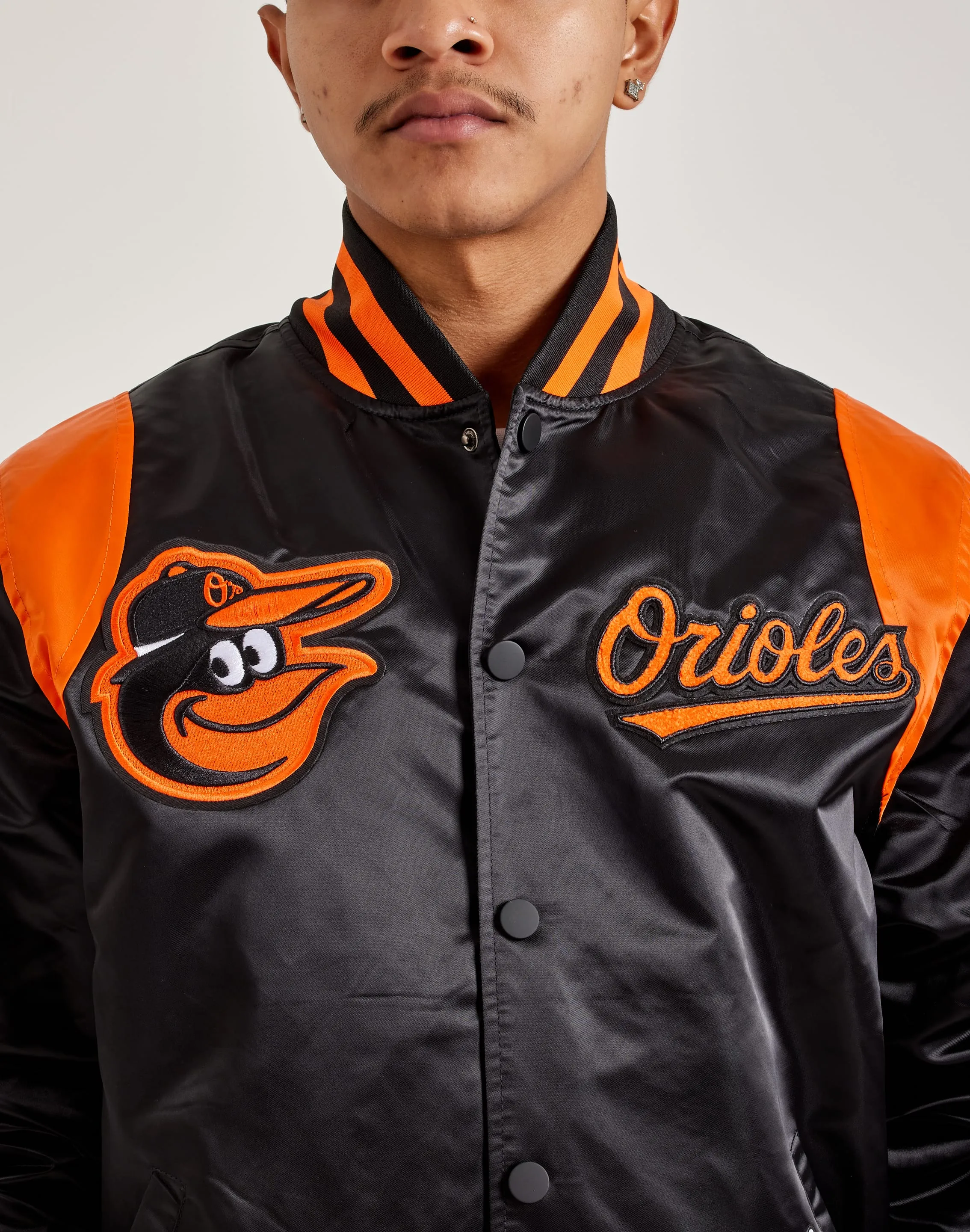 Pro Standard MLB Baltimore Orioles Varsity Jacket DurableThreadwork AdjustableHemline