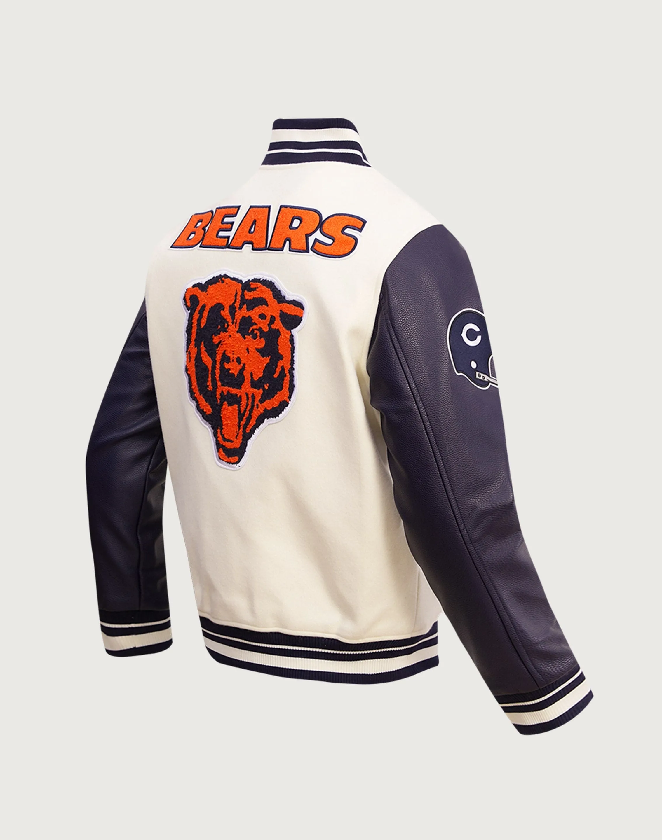 Pro Standard NFL Chicago Bears Retro Classic Rib Wool Varsity Jacket TactileStitching Suede Mood