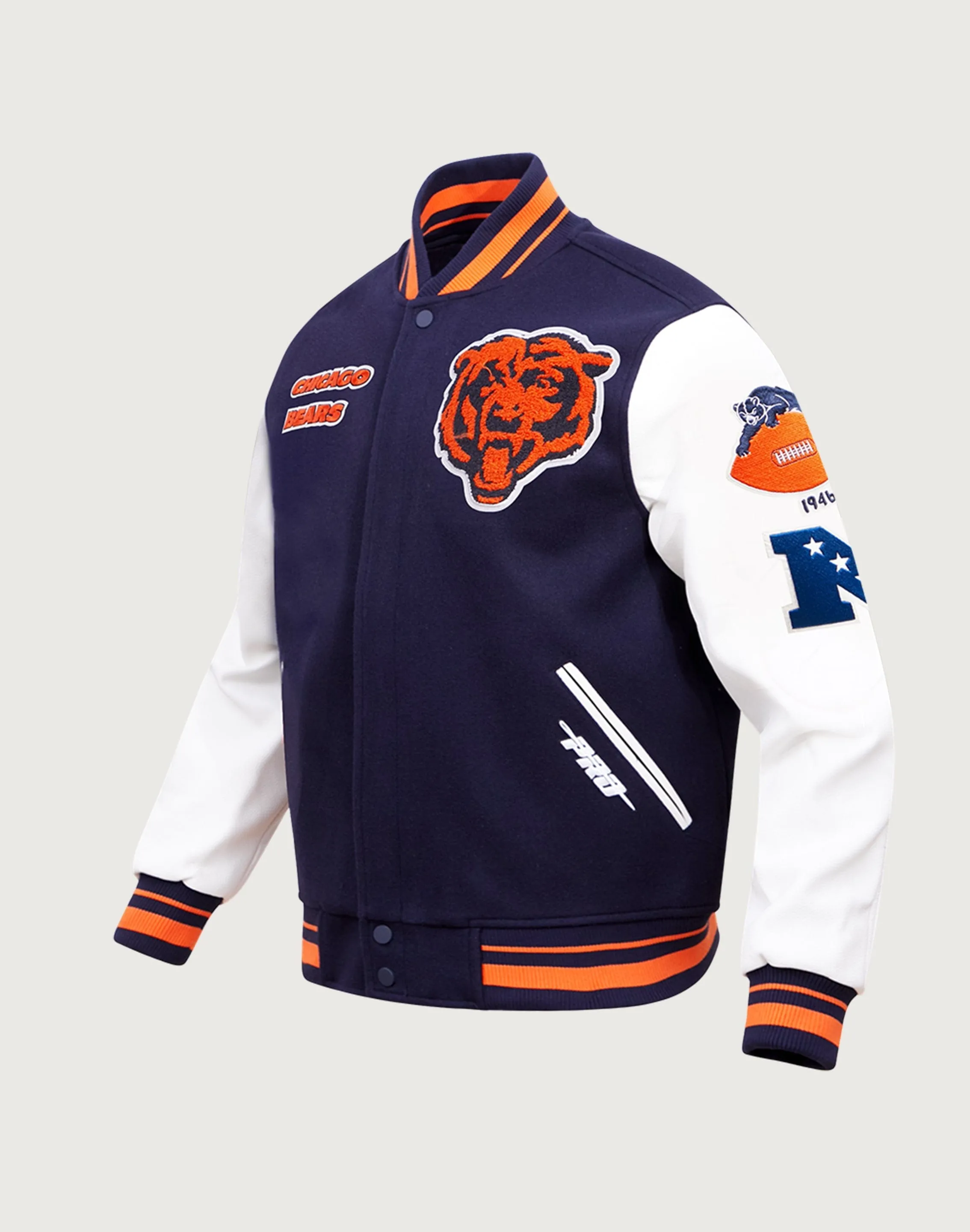 Pro Standard NFL Chicago Bears Retro Classic Rib Wool Varsity Jacket DoubleLayered Fabric