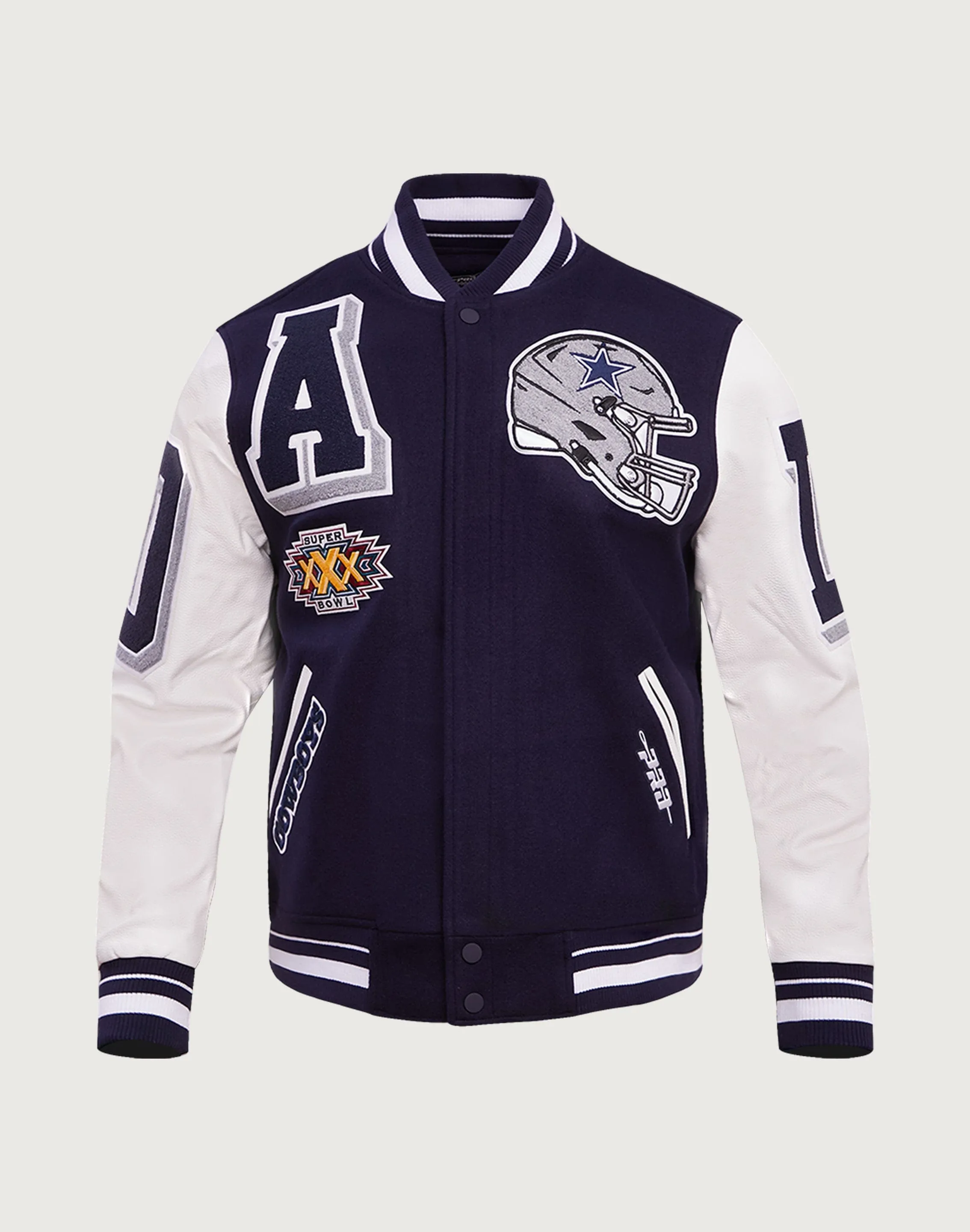 Pro Standard NFL Dallas Cowboys Mashup Rib Wool Varsity Jacket WaterRepellentCoating Natural Fiber Blend
