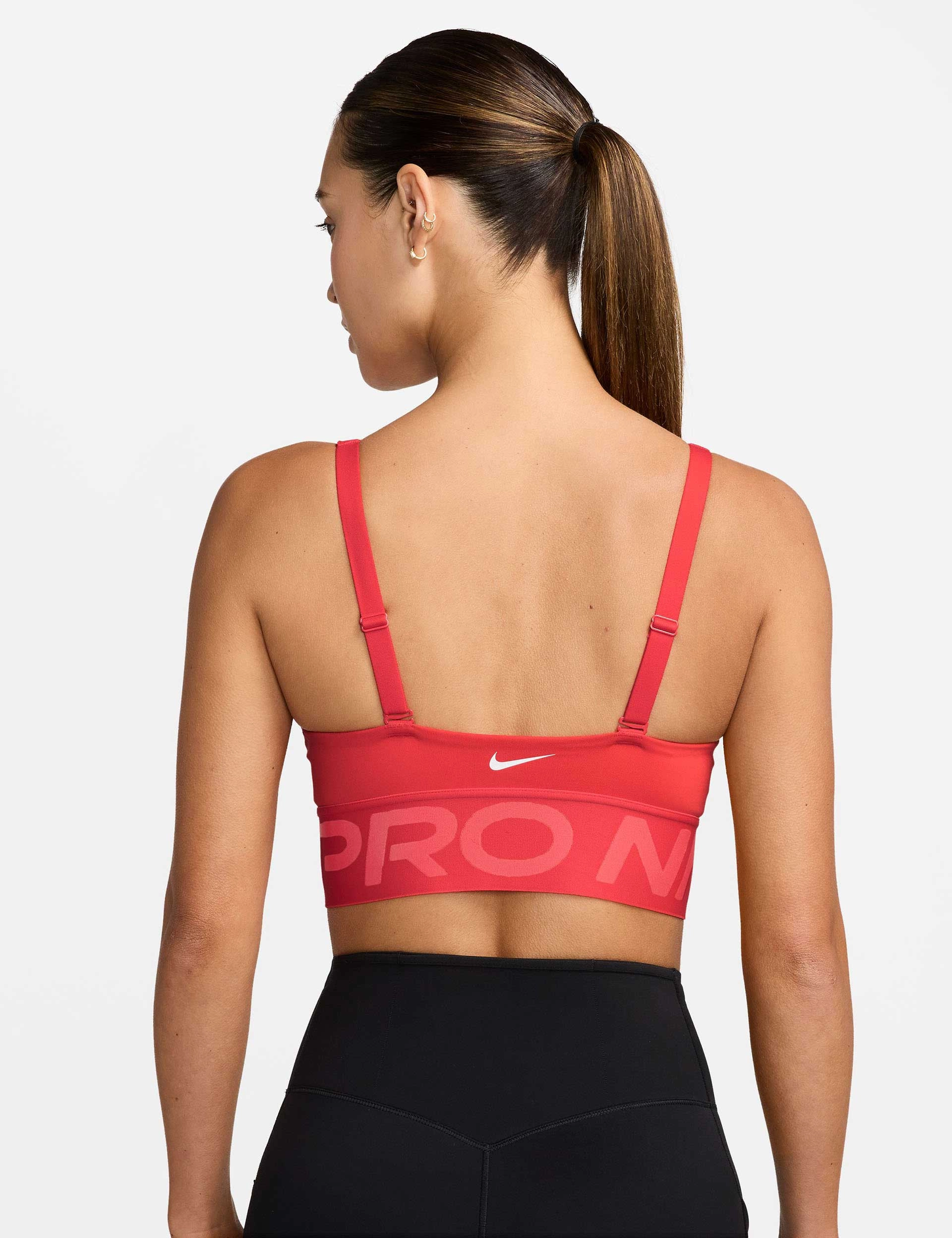 Extra Padding Option monogrammed Pro Indy Plunge Medium-Support Sports Bra - Light Crimson/Ember Glow/White