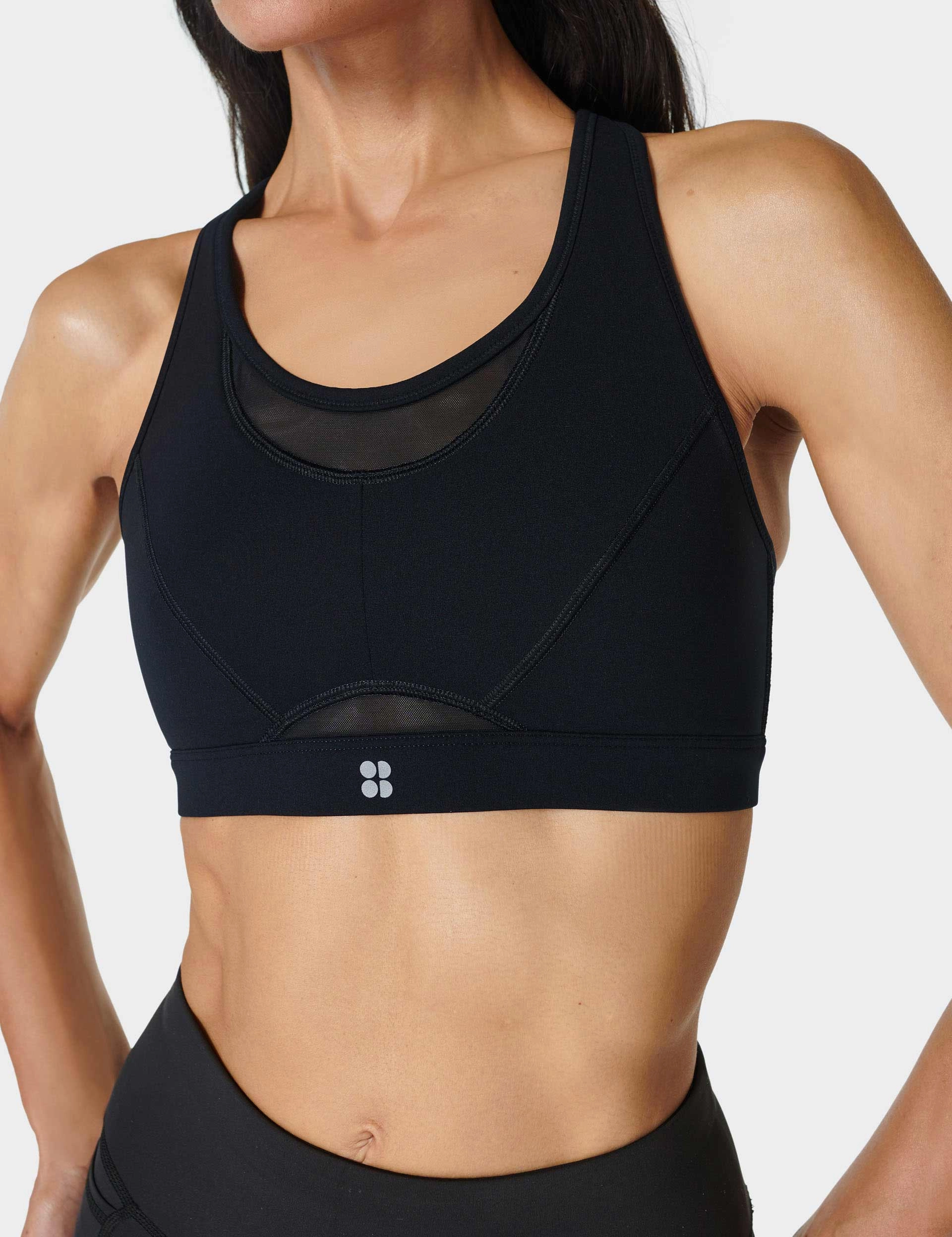 Lightweight Closure Hemmed edges Power Icon Running Bra - Black