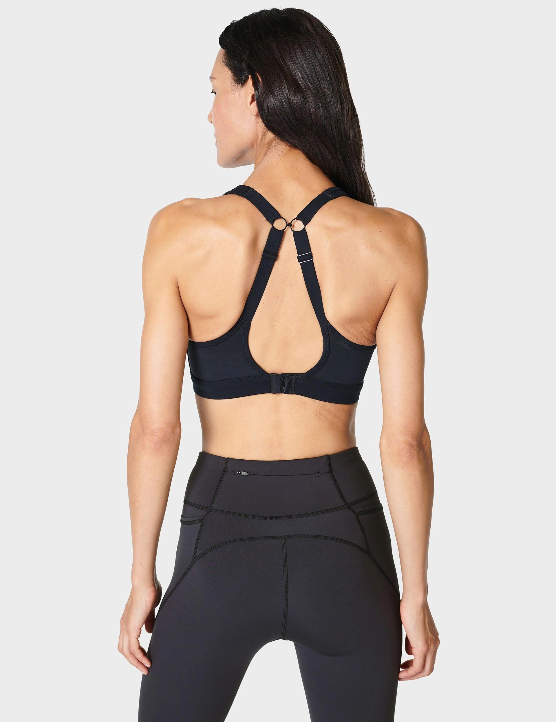 Cap-sleeved All-Day Closure Power Icon Running Bra - Black