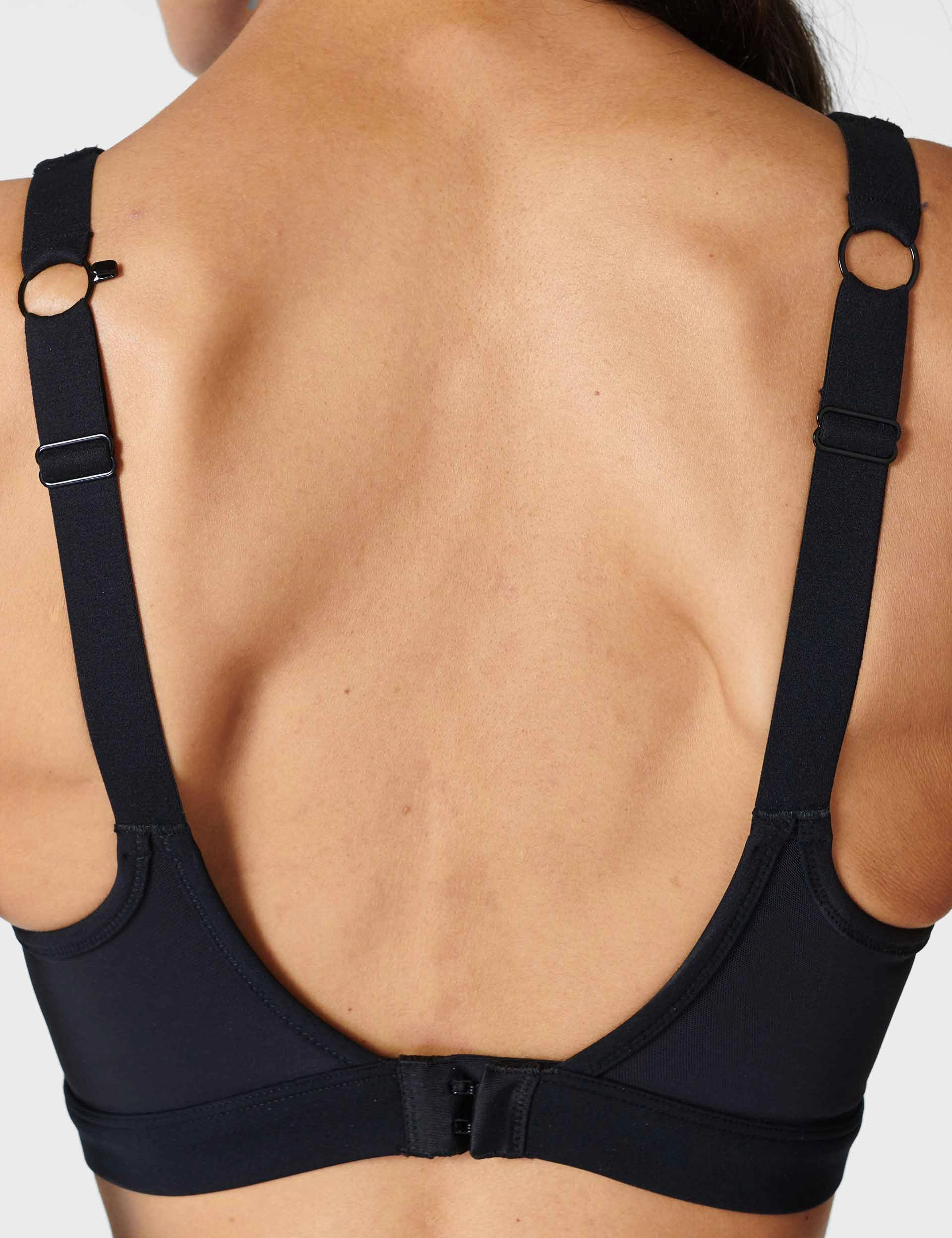 Power Icon Running Bra - Black Hemmed edges seams