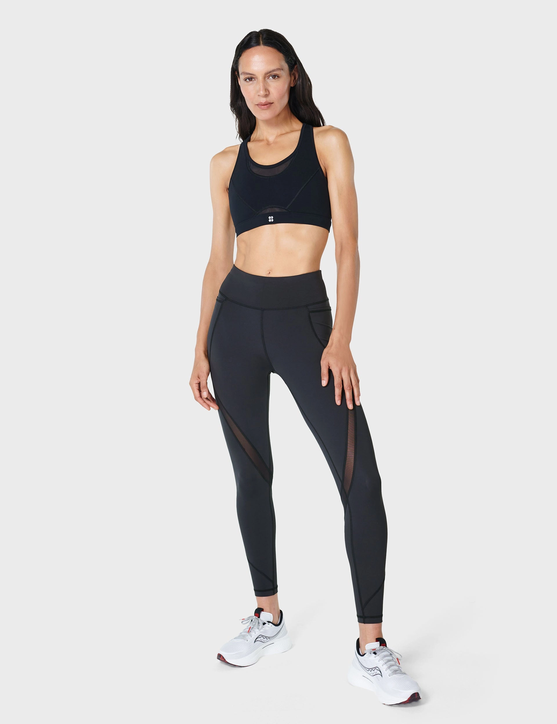 Seamless Snag Free Fabric Power Icon Running Bra - Black