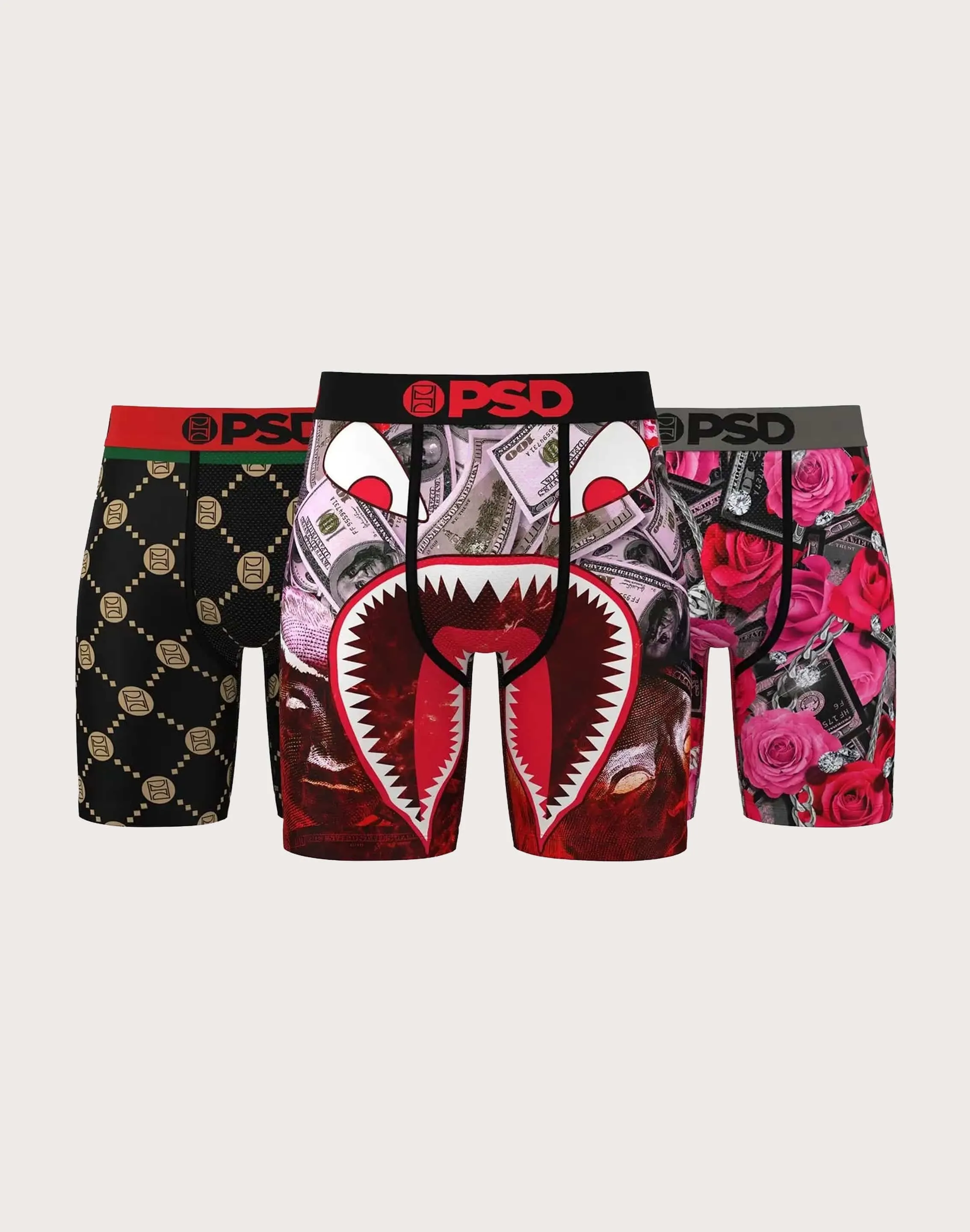 Psd Underwear Rich Ruby Boxer Briefs 3-Pack Breathable Lamination AdjustableCuffs