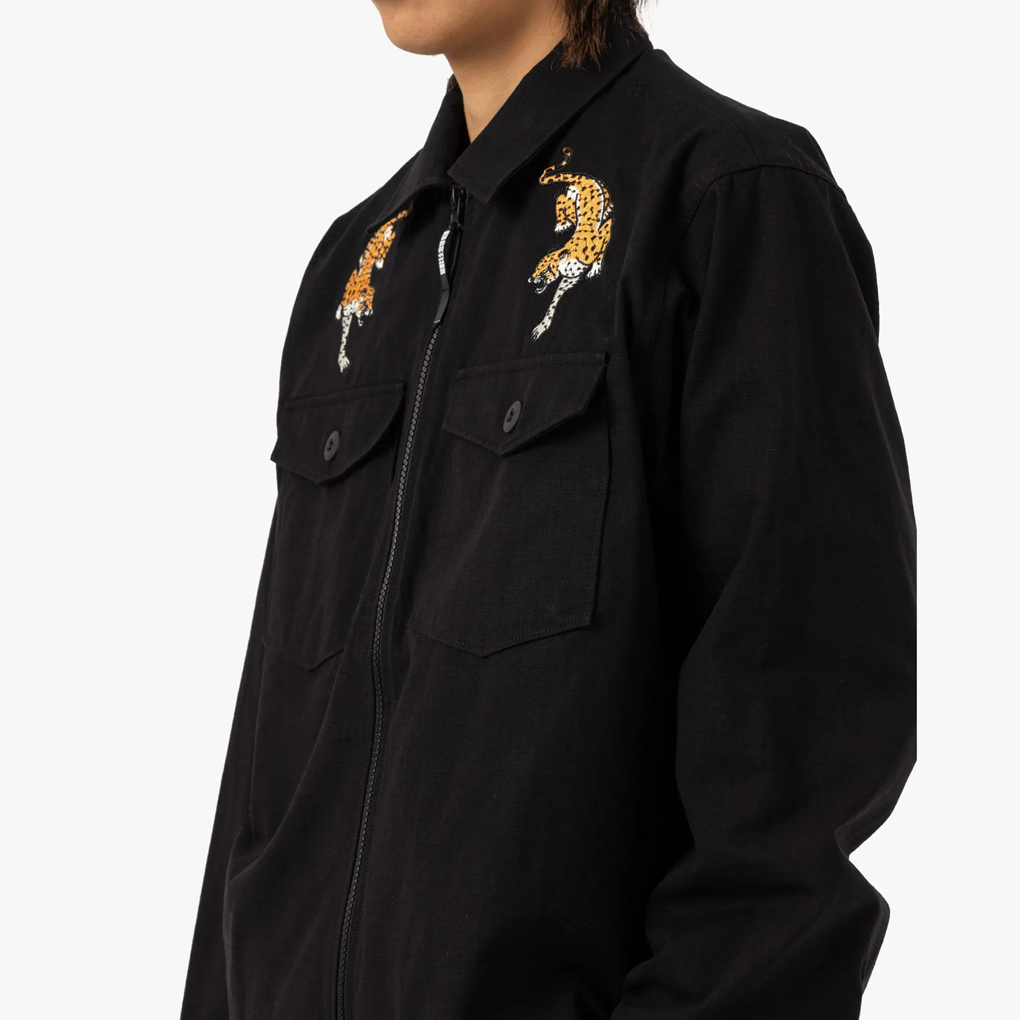 Lightweight Layer Chic Design Brother Brother Military Souvenir Zip Shirt / Black