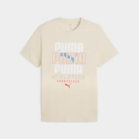 Campus Vibe Puma Mens Graphic Stacked Tees Beige