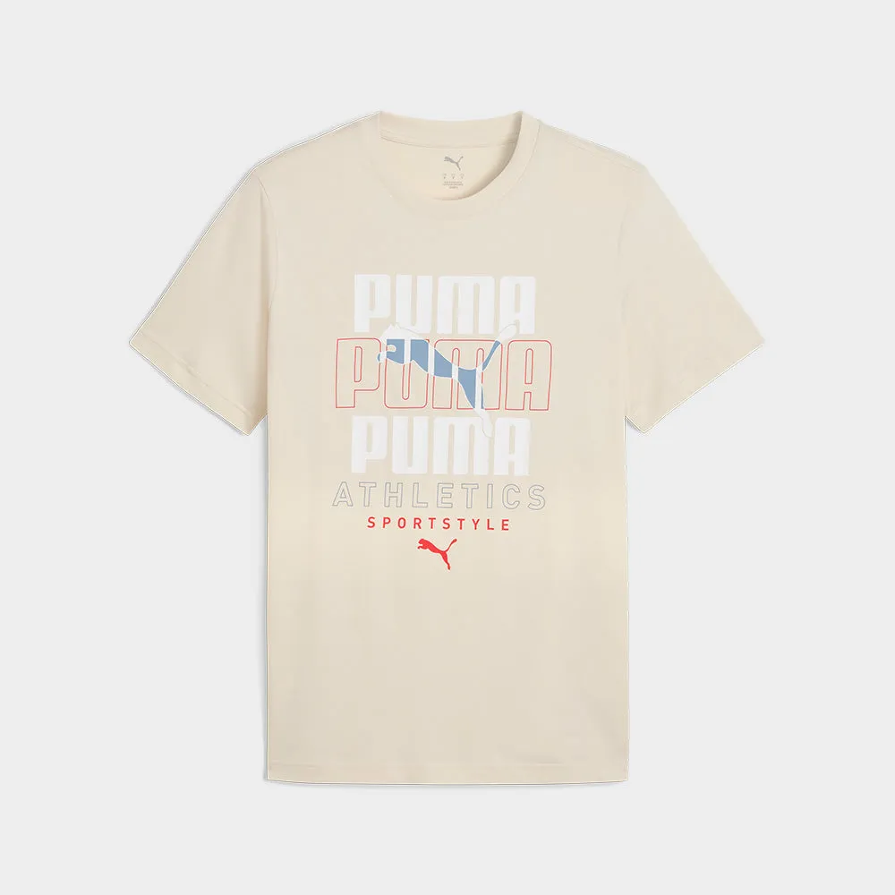 Campus Vibe Puma Mens Graphic Stacked Tees Beige