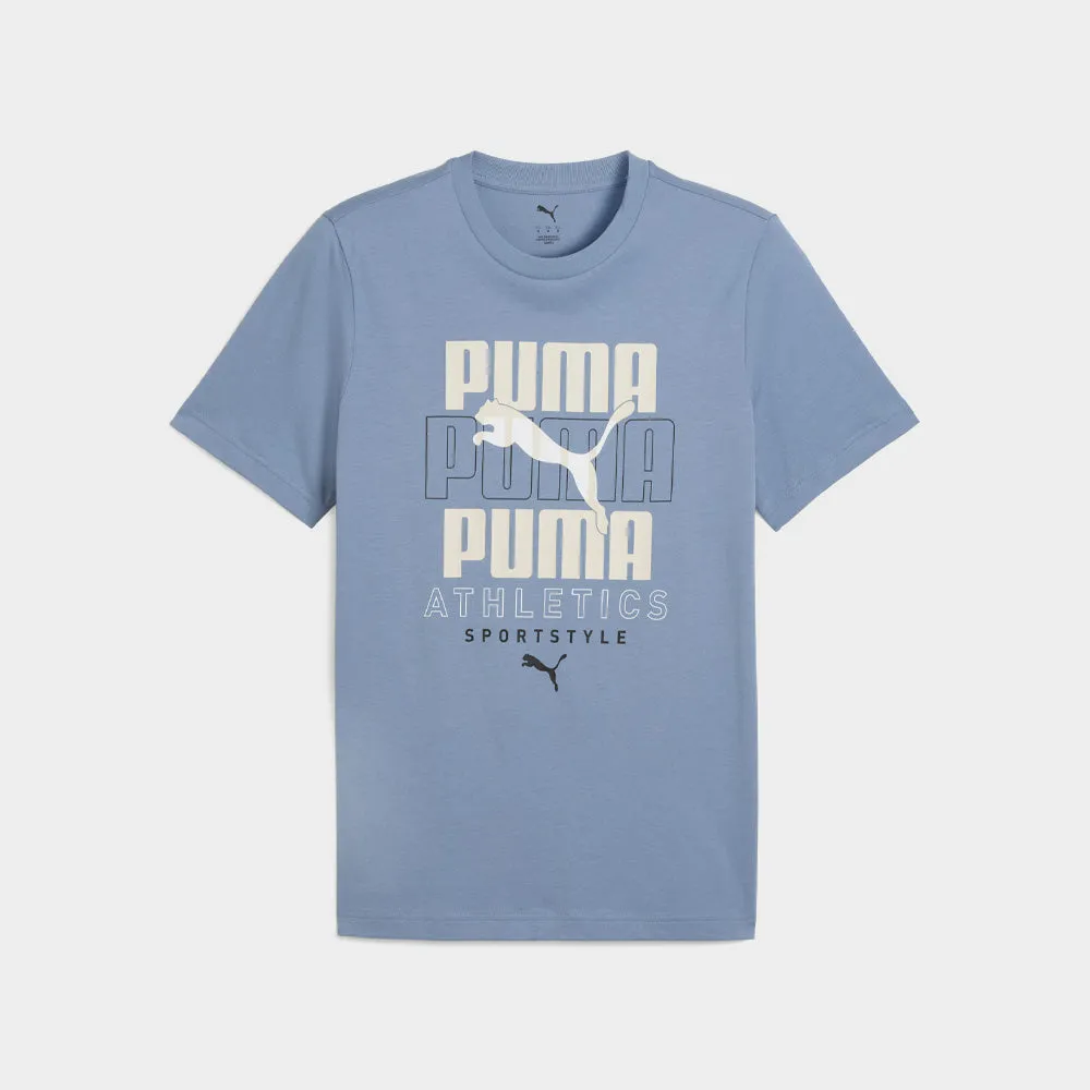 Puma Mens Graphic Stacked Tees Blue EcoFriendlyTextiles Hero Mode