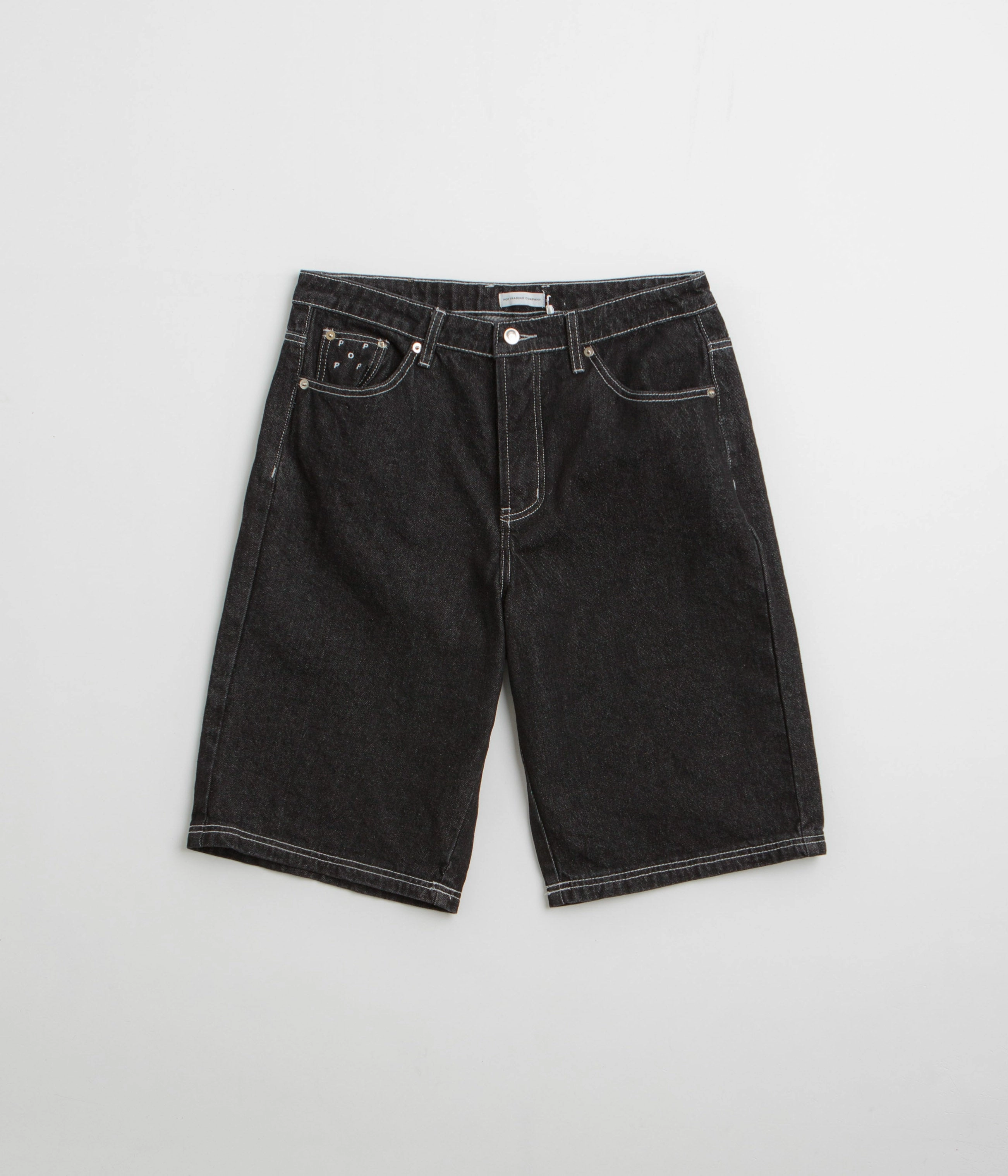 Pop Trading Company Longer DRS Shorts - Black Denim maternity option