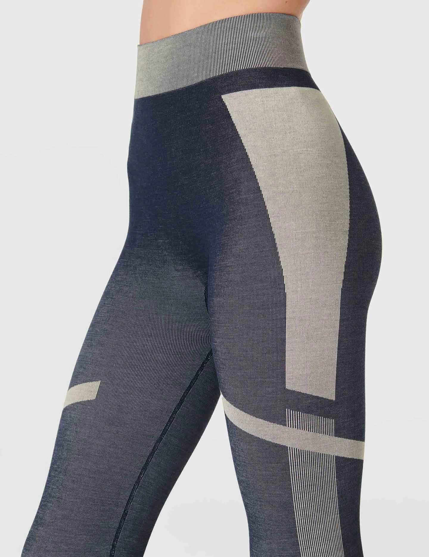 Active Lifestyle Dance Practice Non See Comfort Seeker Modal Chevron Base Layer Legging - Navy Blue Studio White