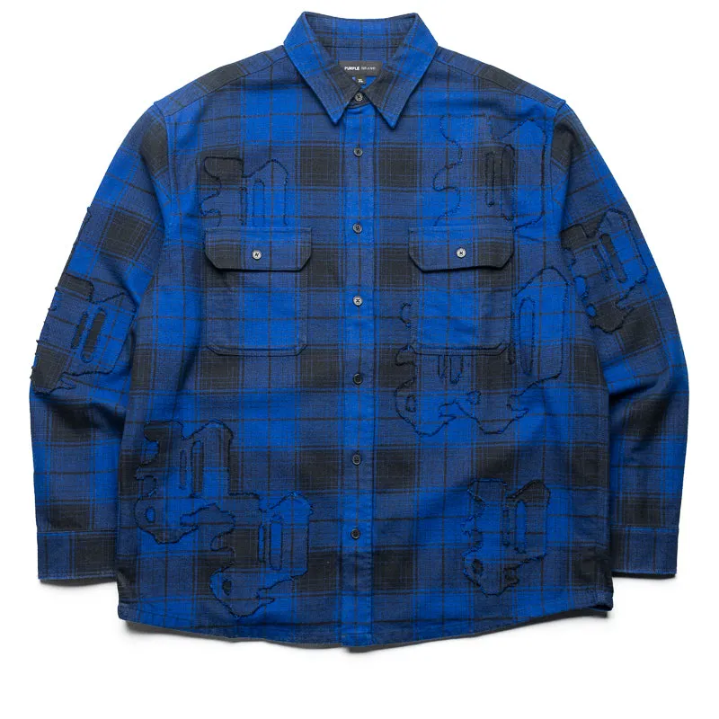 High Density Weave Purple Brand Gothic P Flannel Shirt - Blue