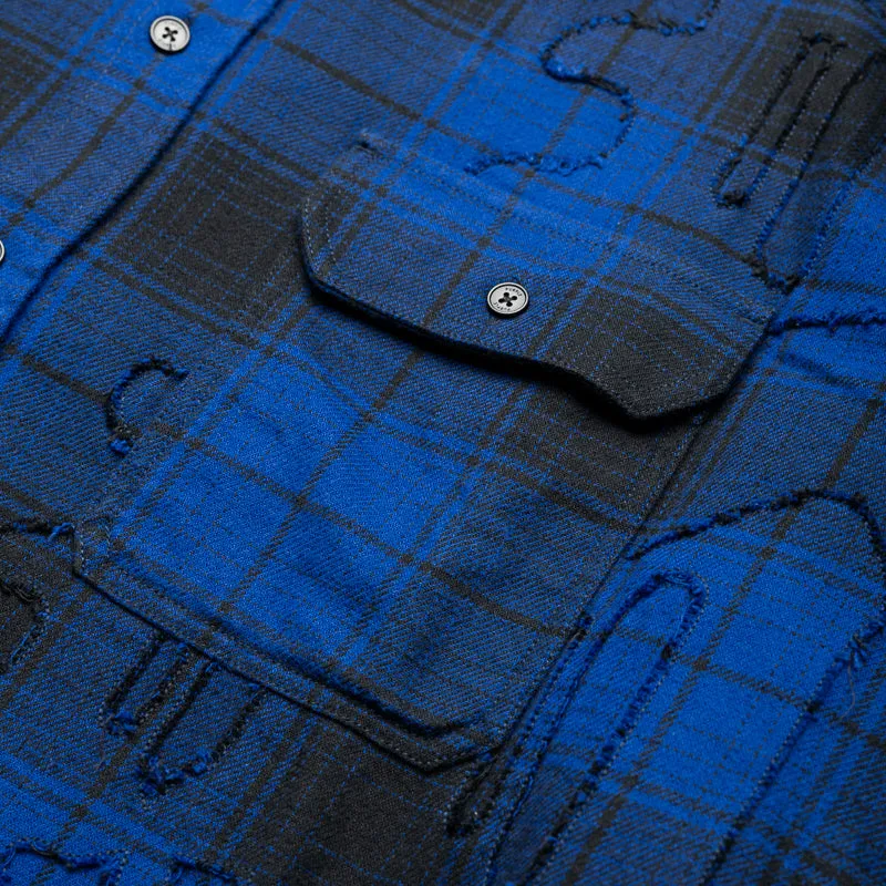 Purple Brand Gothic P Flannel Shirt - Blue Smooth Zipper Design Ethical production