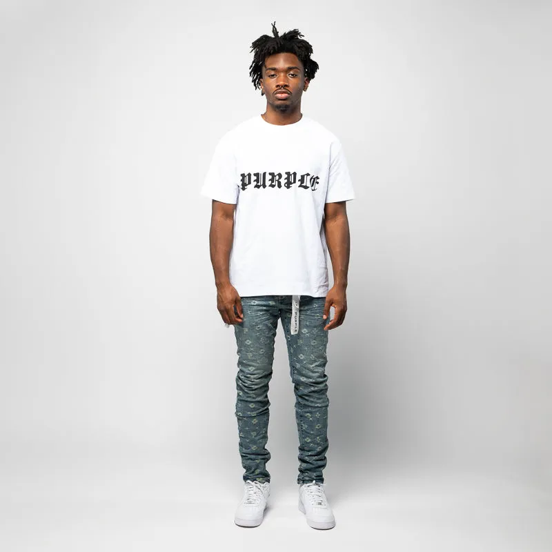 baseball event Purple Brand Gothic Wordmark Tee - White